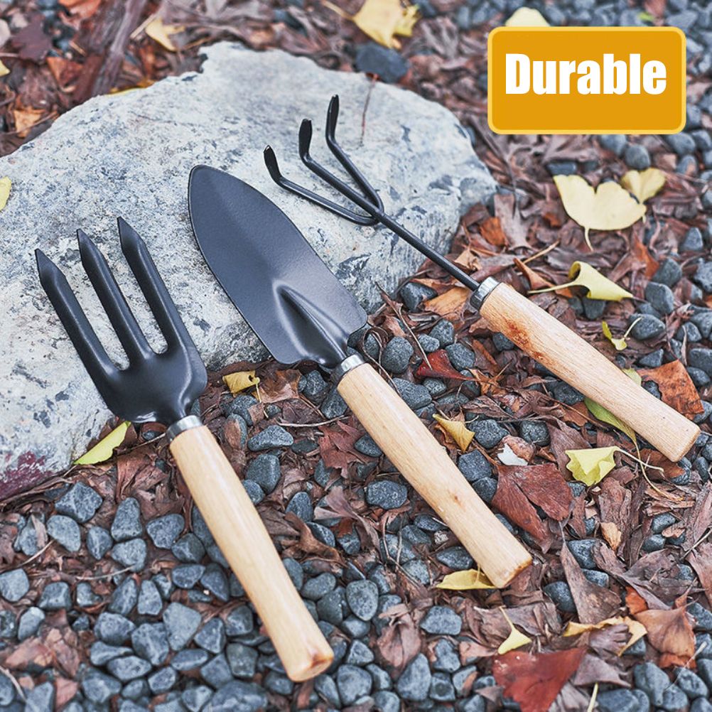 3PCS/Set Wooden Handle Mini Gardening Potted Tool Gardening Shovel Rake Fork view 9