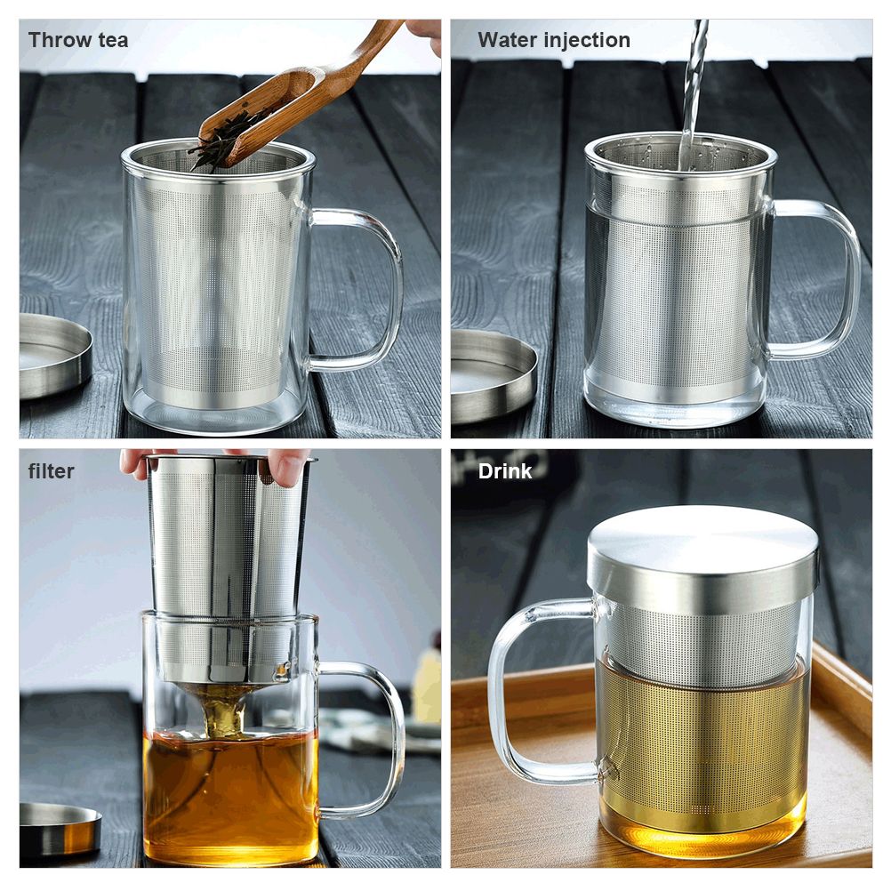 450ml Infuser Glass Tea Cup Borosilicate Glass Tea Cup with Filter and Lid view 3