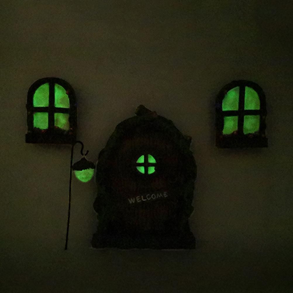 Miniature Fairy Elf Home Door Windows and Chandelier Luminous Tree Decor Art view 5