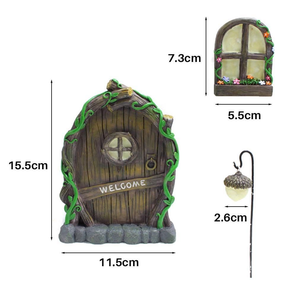 Miniature Fairy Elf Home Door Windows and Chandelier Luminous Tree Decor Art view 8