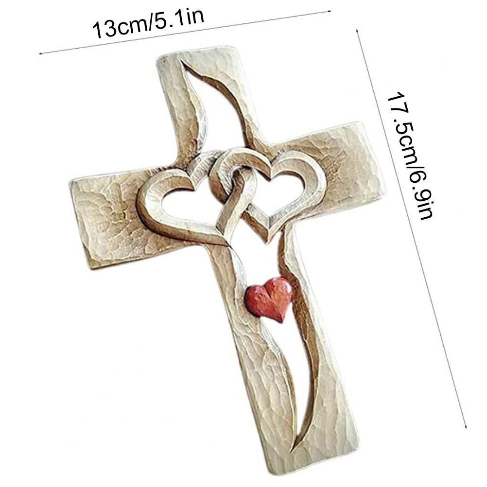 Carved Cross Intertwined Hearts Love Wooden Cross Hand Carved Design for Wall view 2