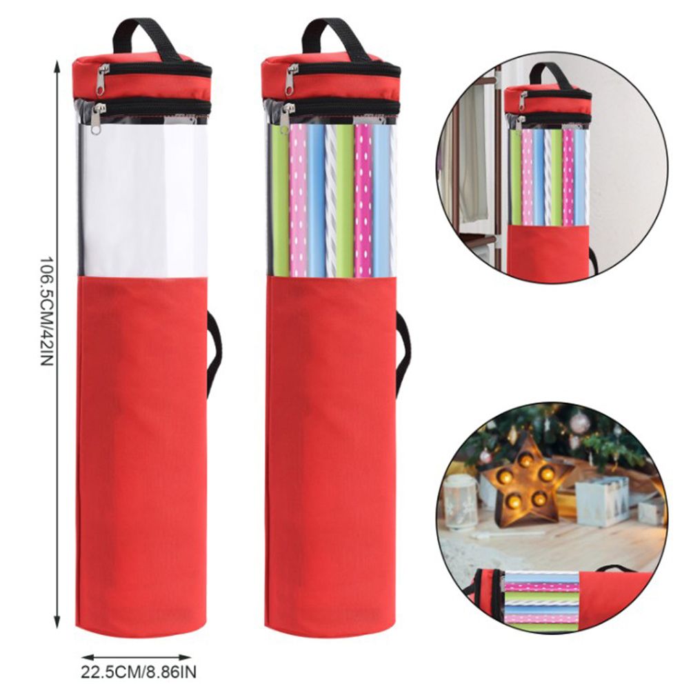 Christmas Cylinder Gift Wrap Storage Clear Bag Xmas Wrapping Paper Organiser view 3