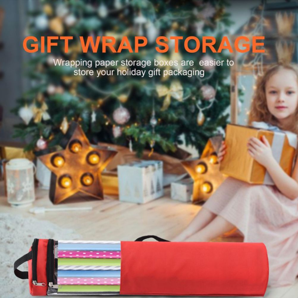 Christmas Cylinder Gift Wrap Storage Clear Bag Xmas Wrapping Paper Organiser view 4
