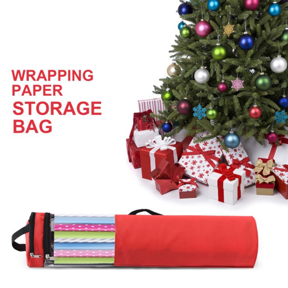 Christmas Cylinder Gift Wrap Storage Clear Bag Xmas Wrapping Paper Organiser view 5
