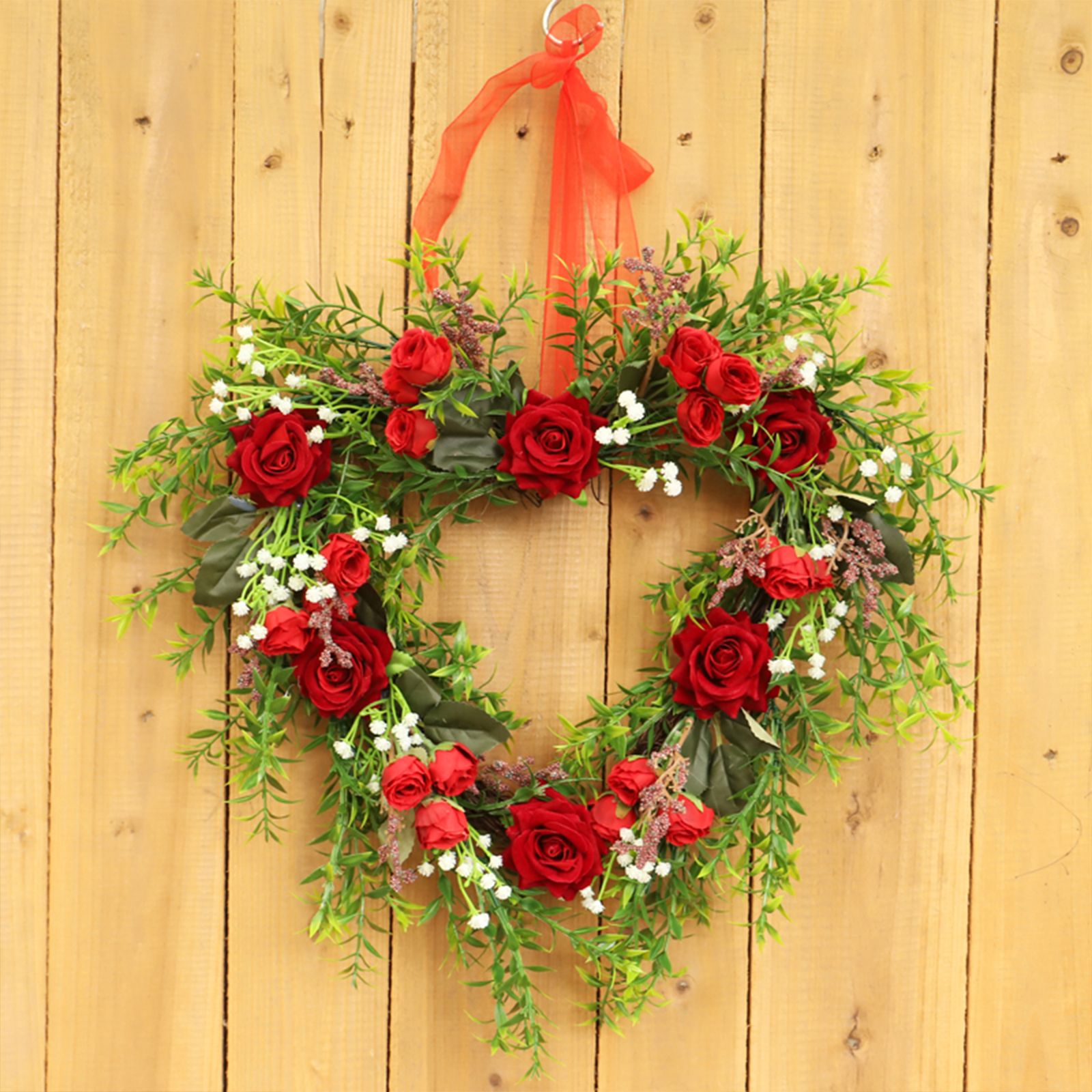 Valentine's Day Wreath Decoration Artificial Rose Ribbon Wreath Heart Shaped view 10