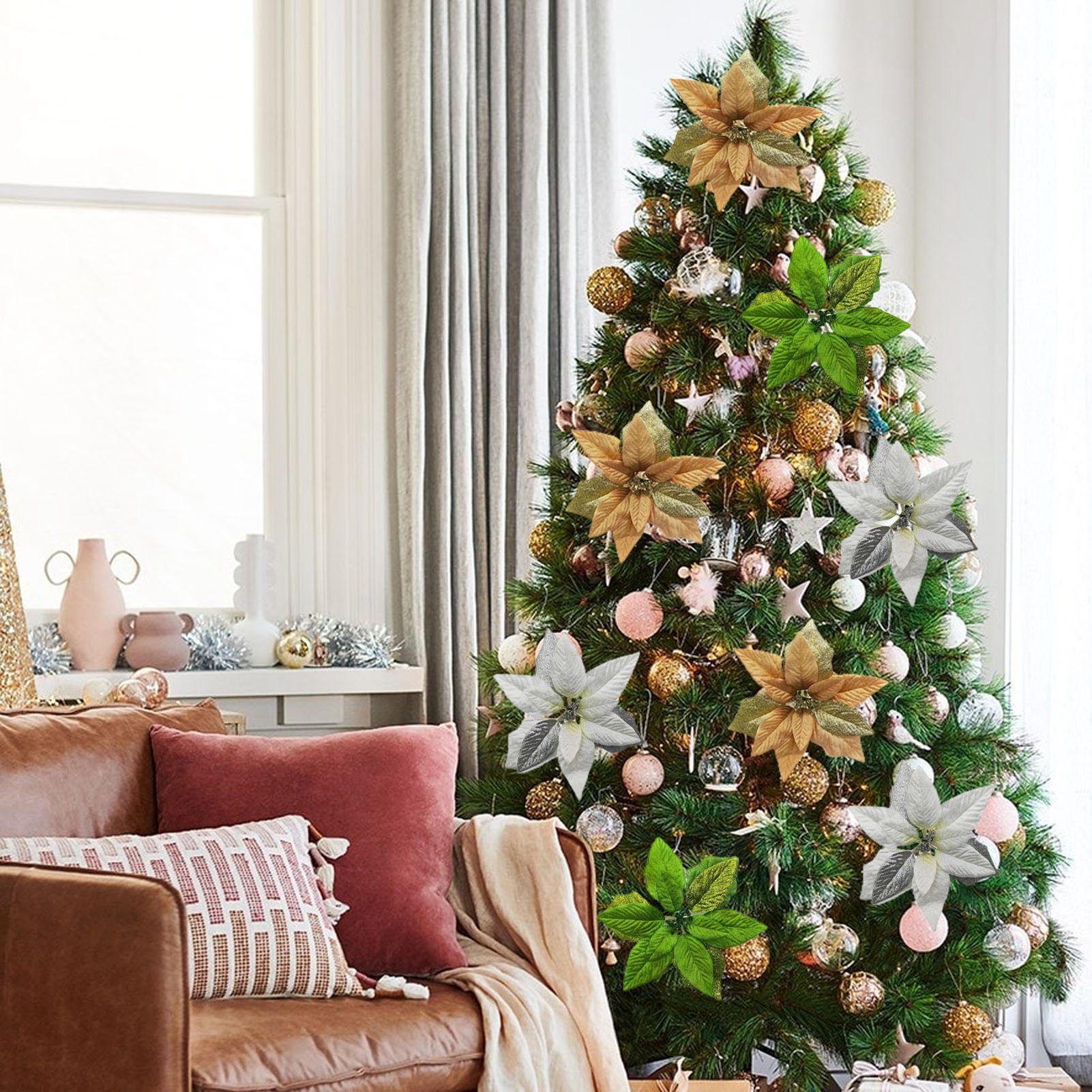 Christmas Flowers Christmas Tree Decorations Fabric Simulation Flowers view 2