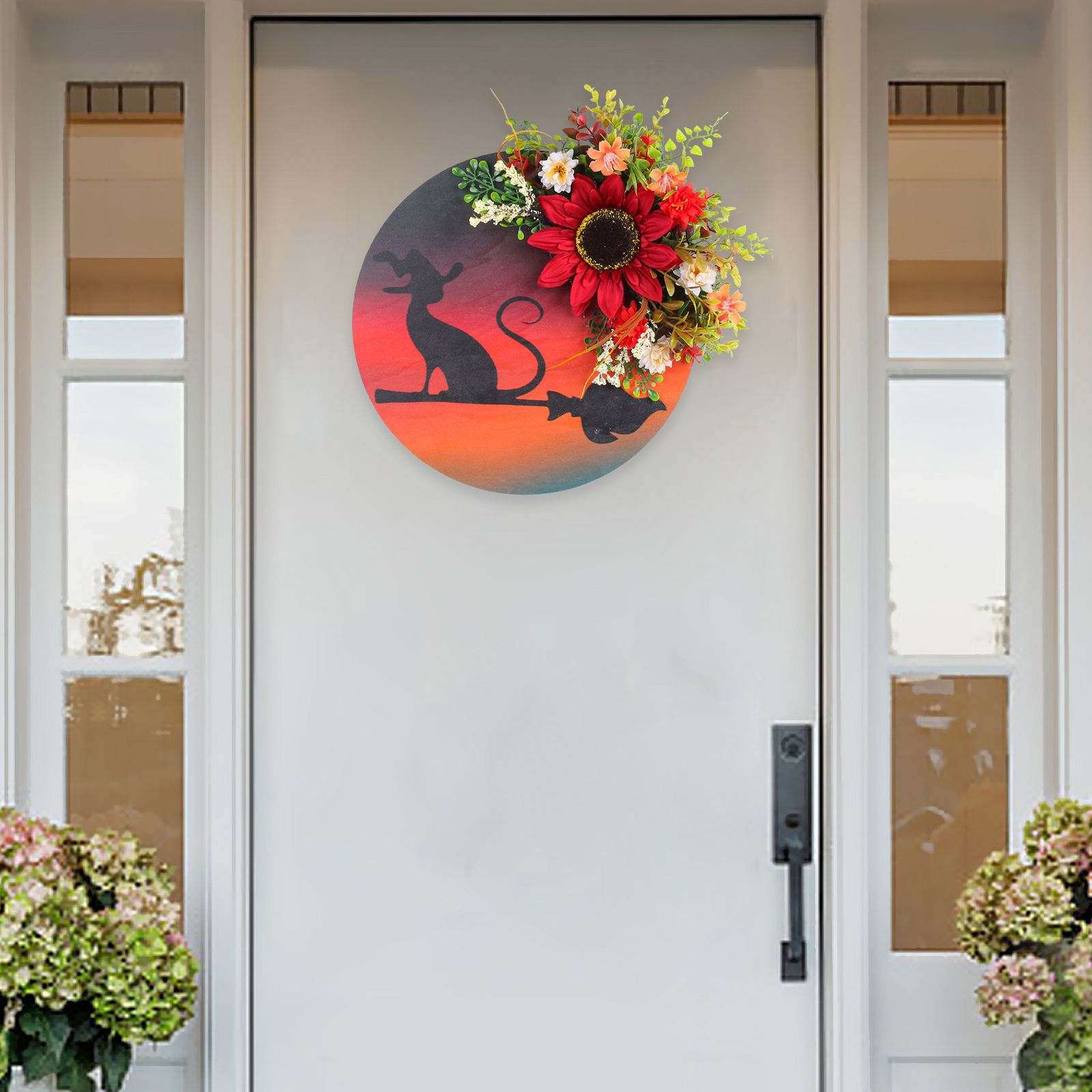 Halloween Moon Cat Wreath Door Hanging Decoration Artificial Flower Halloween view 4