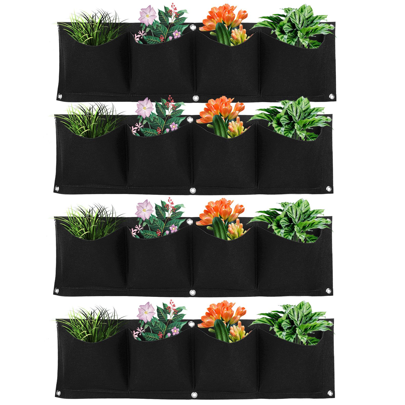 4Pcs 4 Pocket Plant Grow Bag Wall Mounted Reusable Degradable Felt Garden view 9