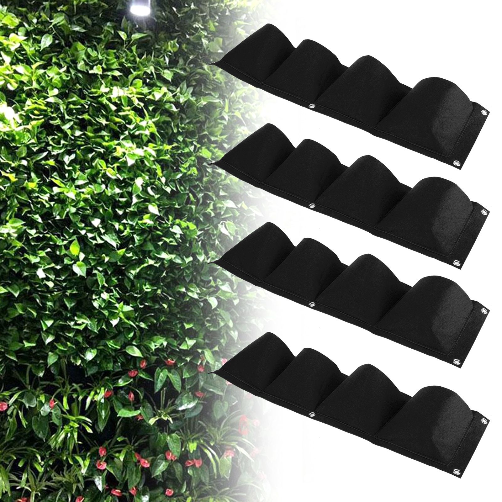4Pcs 4 Pocket Plant Grow Bag Wall Mounted Reusable Degradable Felt Garden view 10
