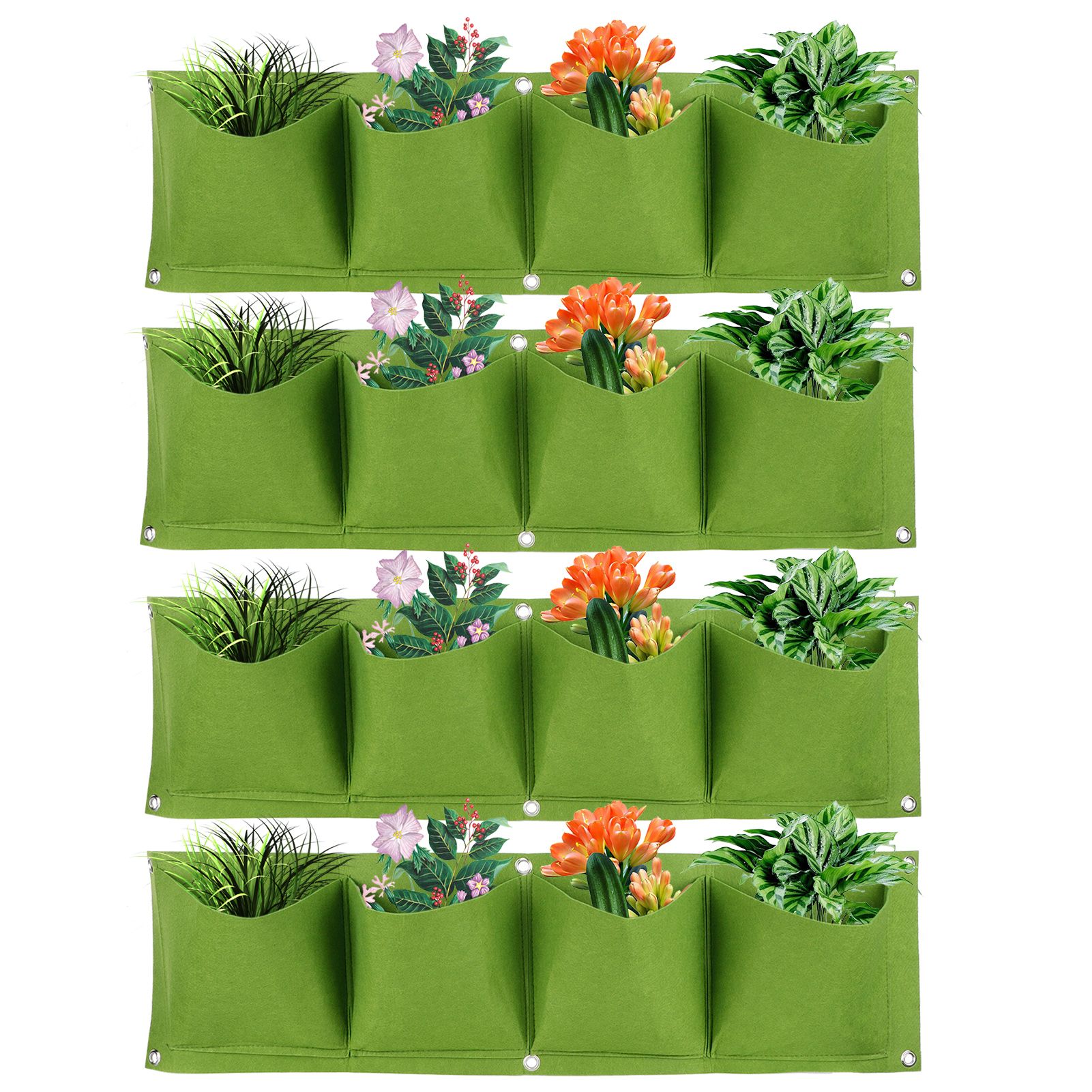 4Pcs 4 Pocket Plant Grow Bag Wall Mounted Reusable Degradable Felt Garden view 9