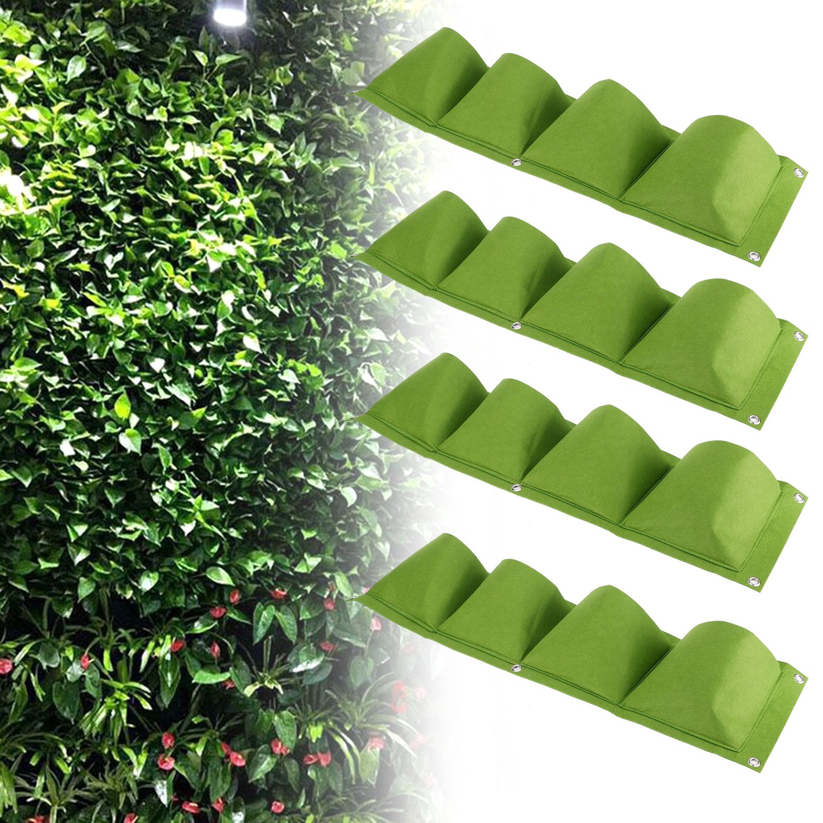 4Pcs 4 Pocket Plant Grow Bag Wall Mounted Reusable Degradable Felt Garden view 10