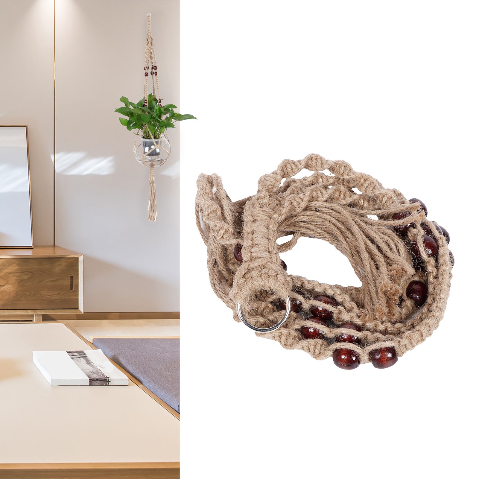 Plant Hanger Hanging Flowerpot Lifting Rope with Wooden Beads Indoor Outdoor view 9