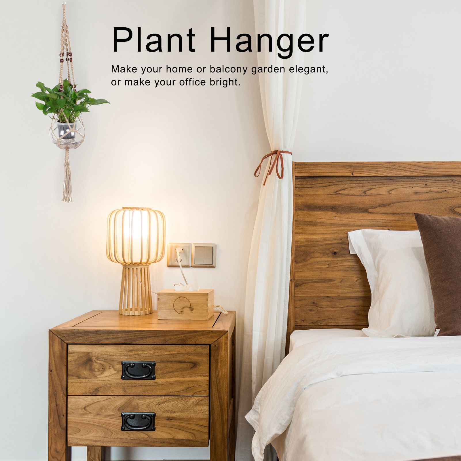 Plant Hanger Hanging Flowerpot Lifting Rope with Wooden Beads Indoor Outdoor view 15