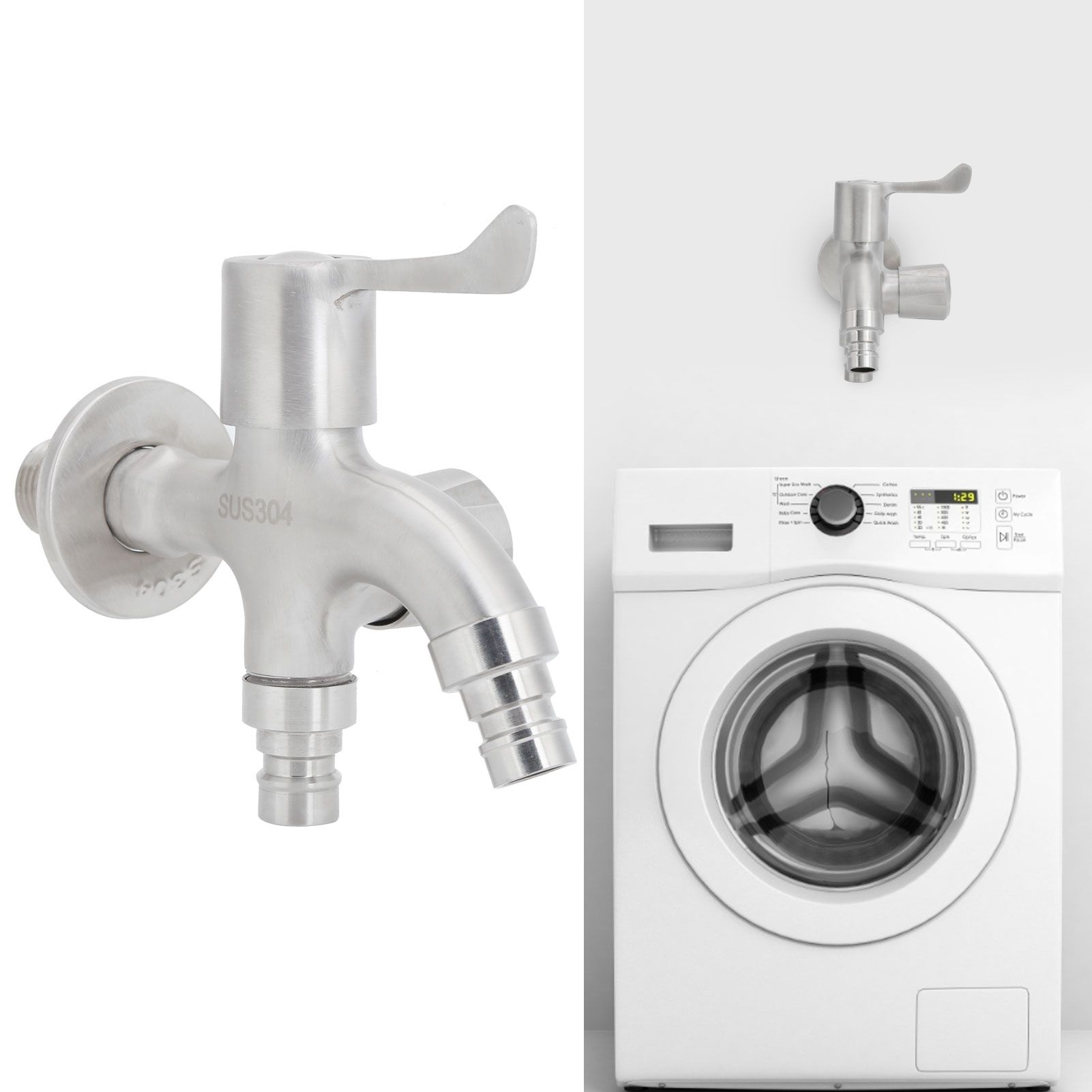 G1/2 Male Thread Water Faucet Dual Outlet Stainless Steel Water Tap for view 9