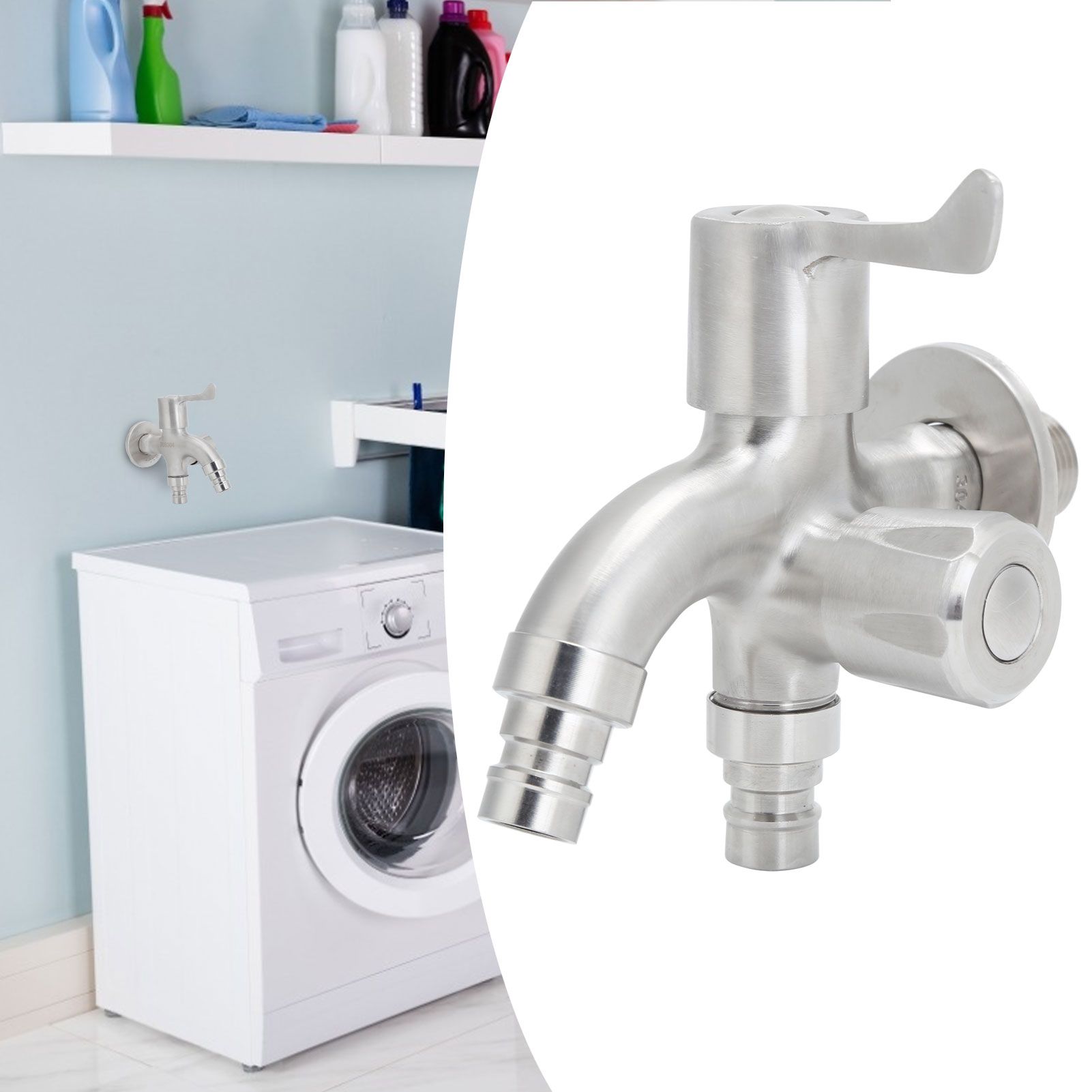 G1/2 Male Thread Water Faucet Dual Outlet Stainless Steel Water Tap for view 10