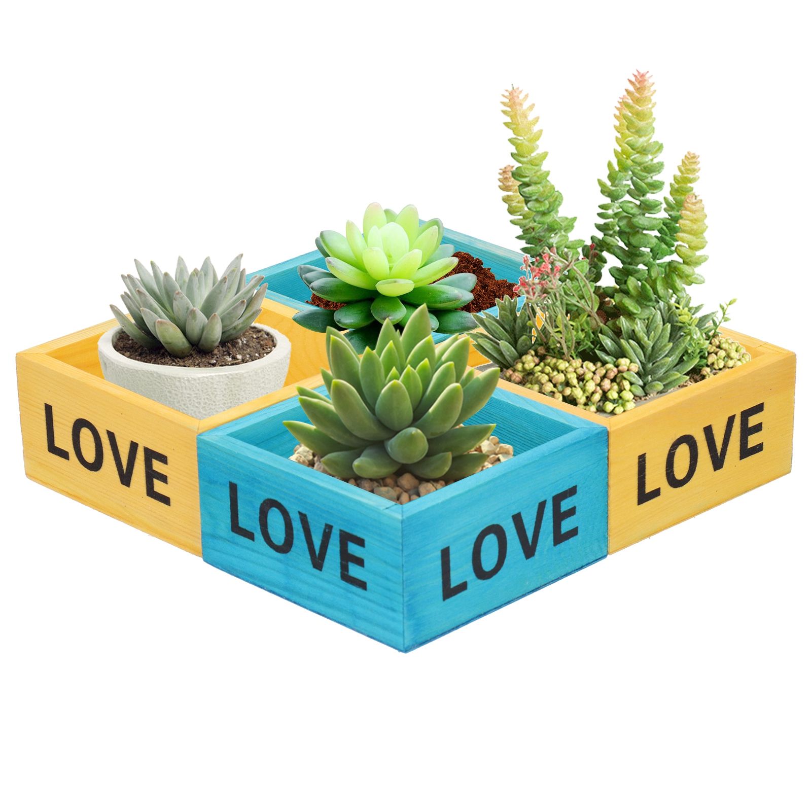 4Pcs Plant Pot Vintage Wooden Succulent Planter Box Flowerpot for Indoor view 9