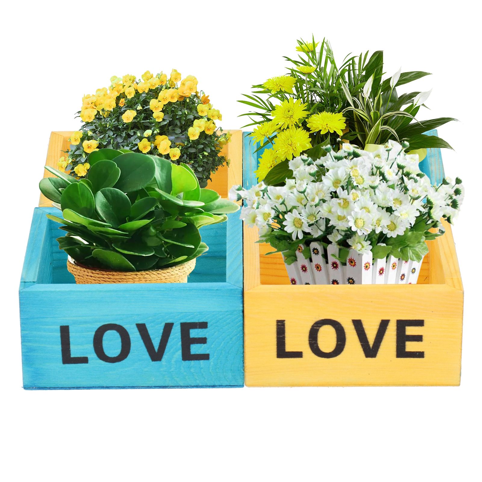 4Pcs Plant Pot Vintage Wooden Succulent Planter Box Flowerpot for Indoor view 10