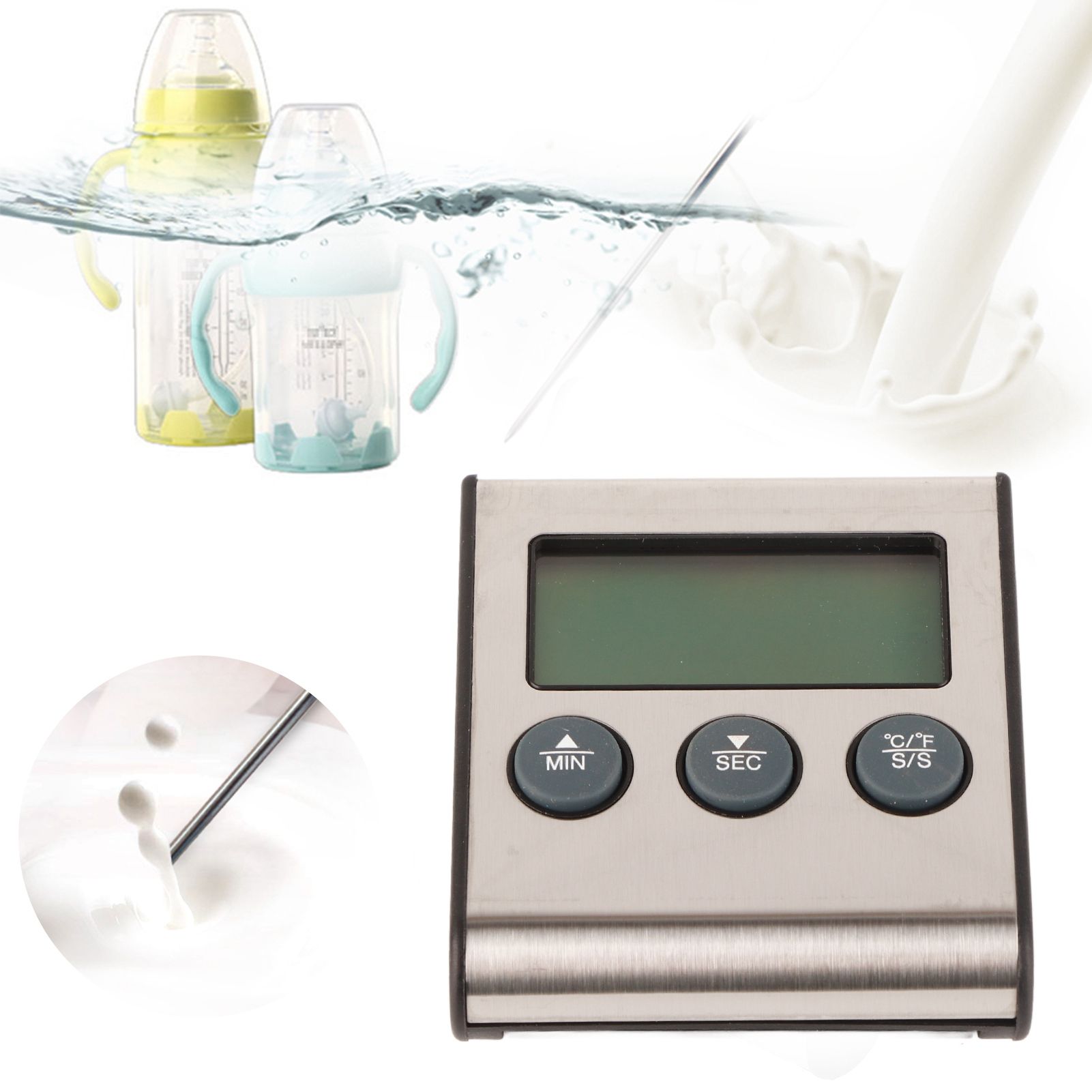 Digital Cooking Thermometer Timer LCD Display ℃/℉ W/Probe for Barbecue Meat view 9
