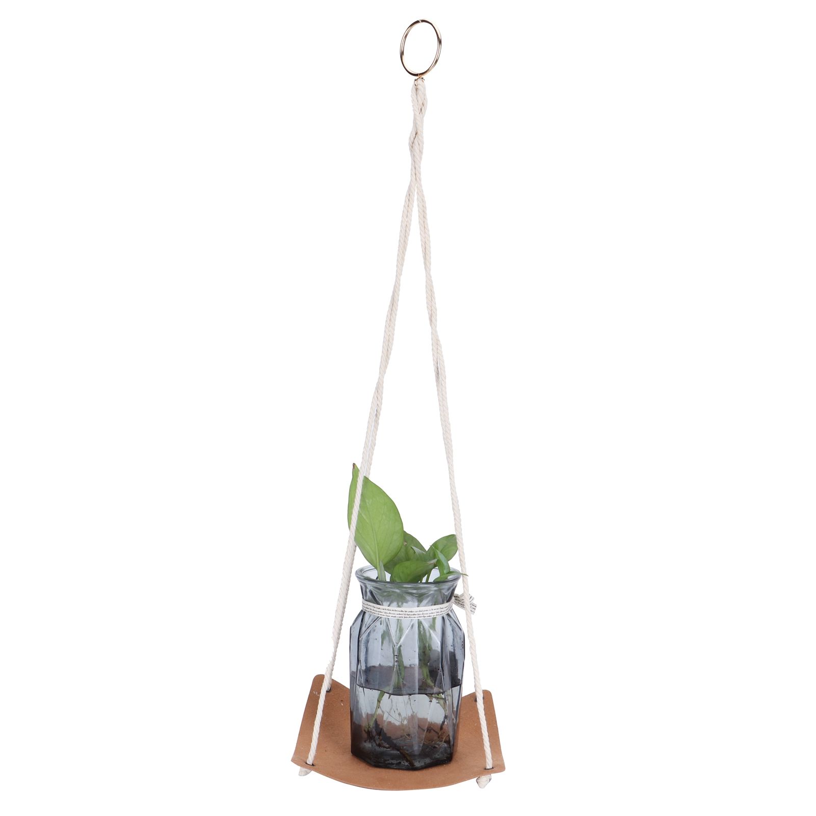 Plant Hanger PU Leather Square Base Cotton Rope Flower Pot Succulent Hanging view 7
