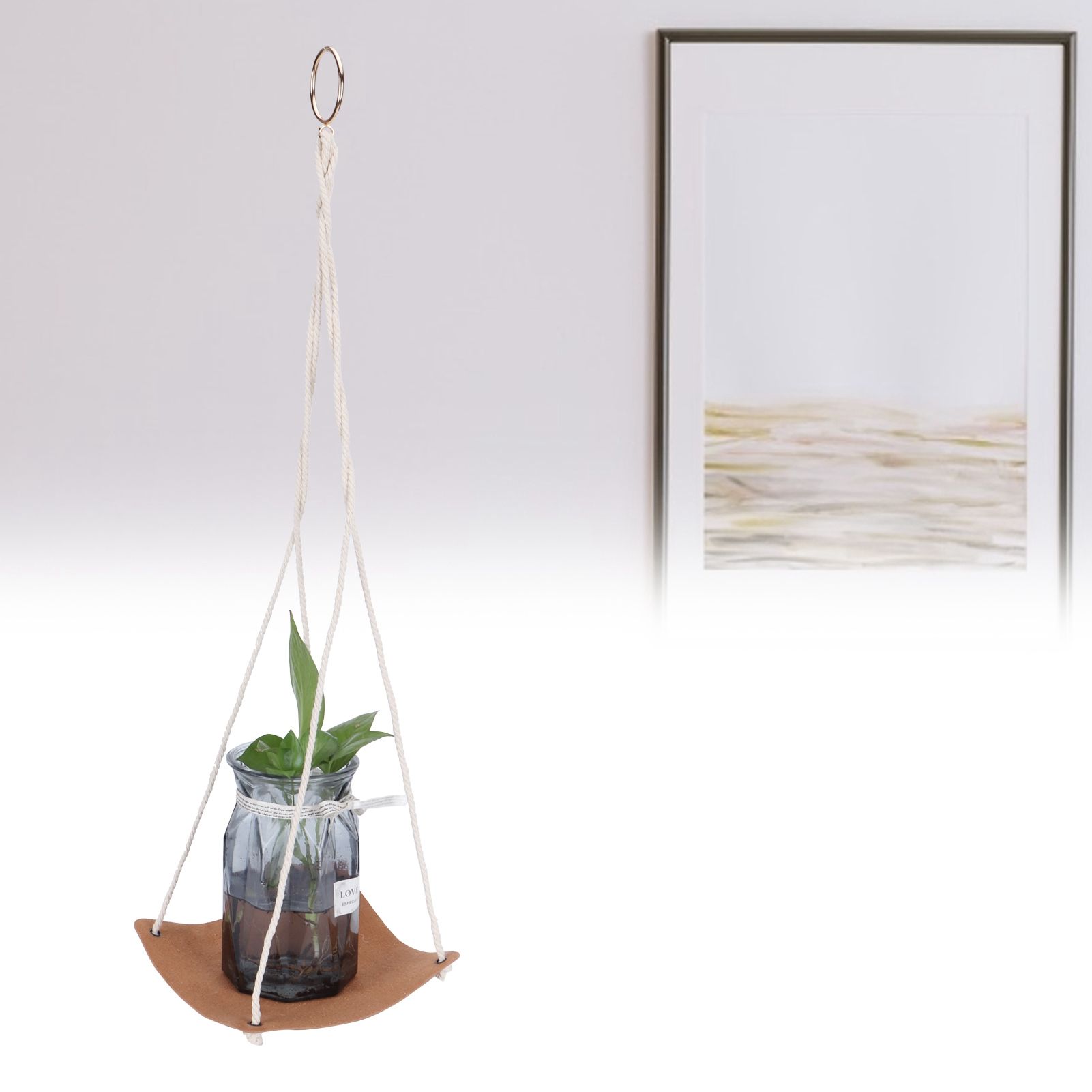 Plant Hanger PU Leather Square Base Cotton Rope Flower Pot Succulent Hanging view 10