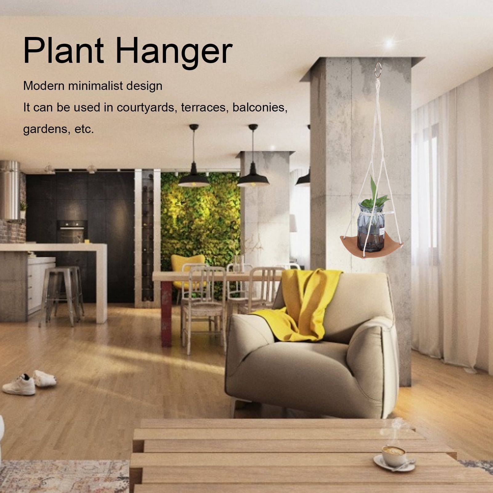 Plant Hanger PU Leather Square Base Cotton Rope Flower Pot Succulent Hanging view 14
