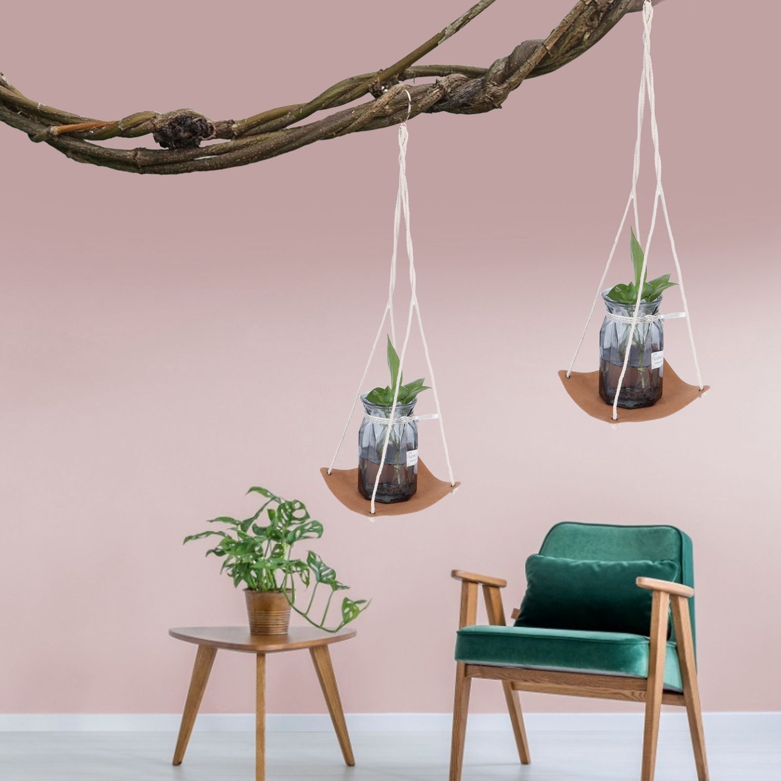 Plant Hanger PU Leather Square Base Cotton Rope Flower Pot Succulent Hanging view 15