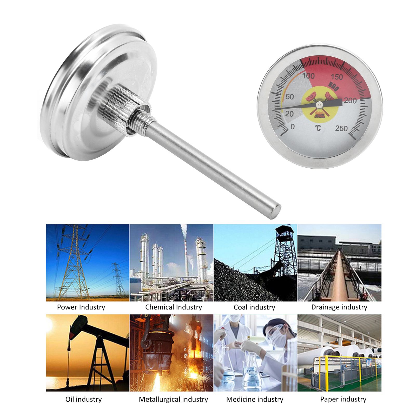 0‑250℃ Grill Thermometer Stainless Steel Oven Pointer Thermometer Temperature view 15