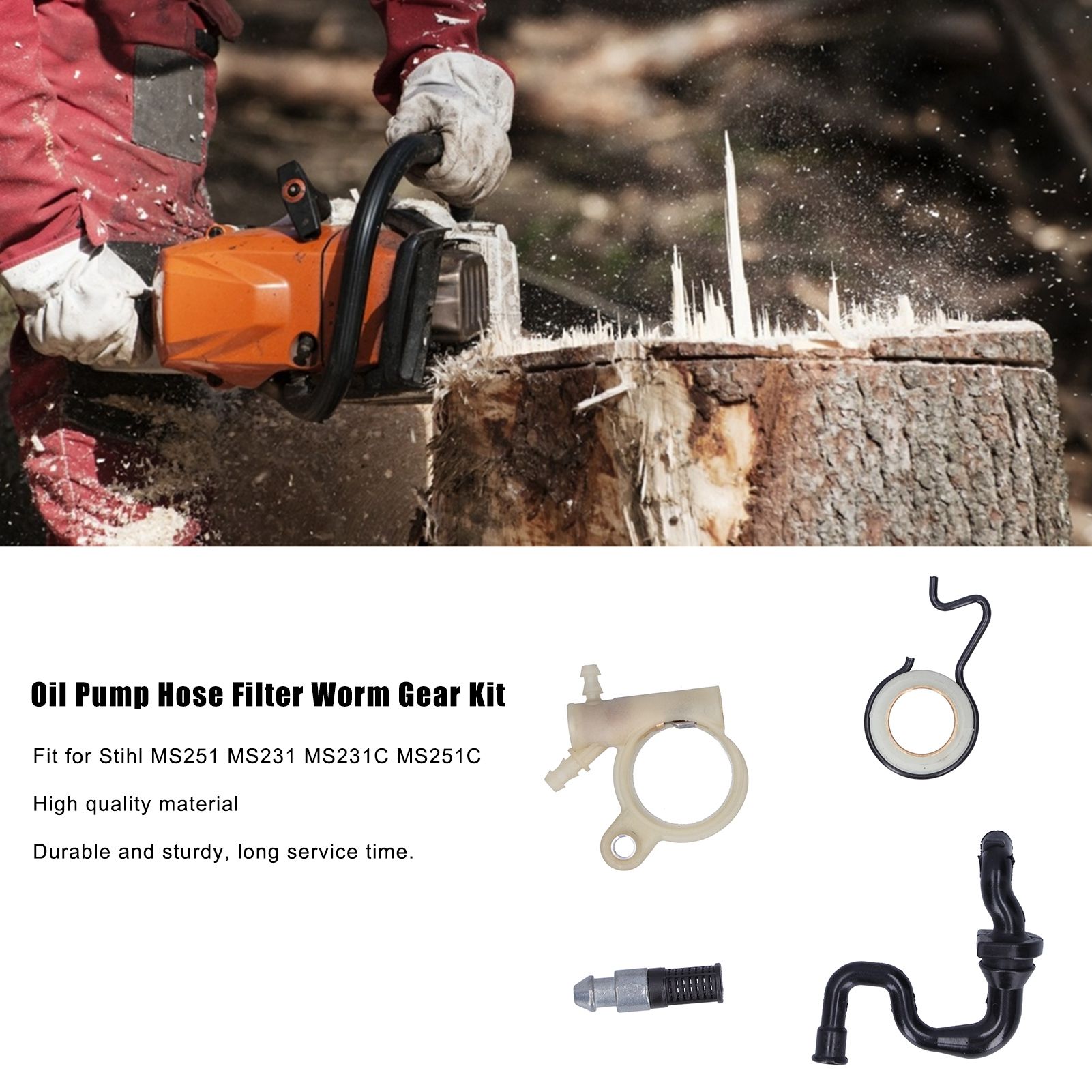 Oil Pump Hose Filter Worm Gear Kit Fit for Stihl MS251 MS231 MS231C MS251C view 14