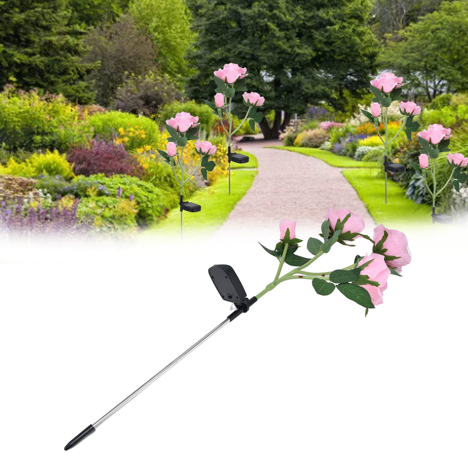 Solar Rose Light 4 Head IP65 Waterproof Decorative LED Flower Landscape Lamp view 11