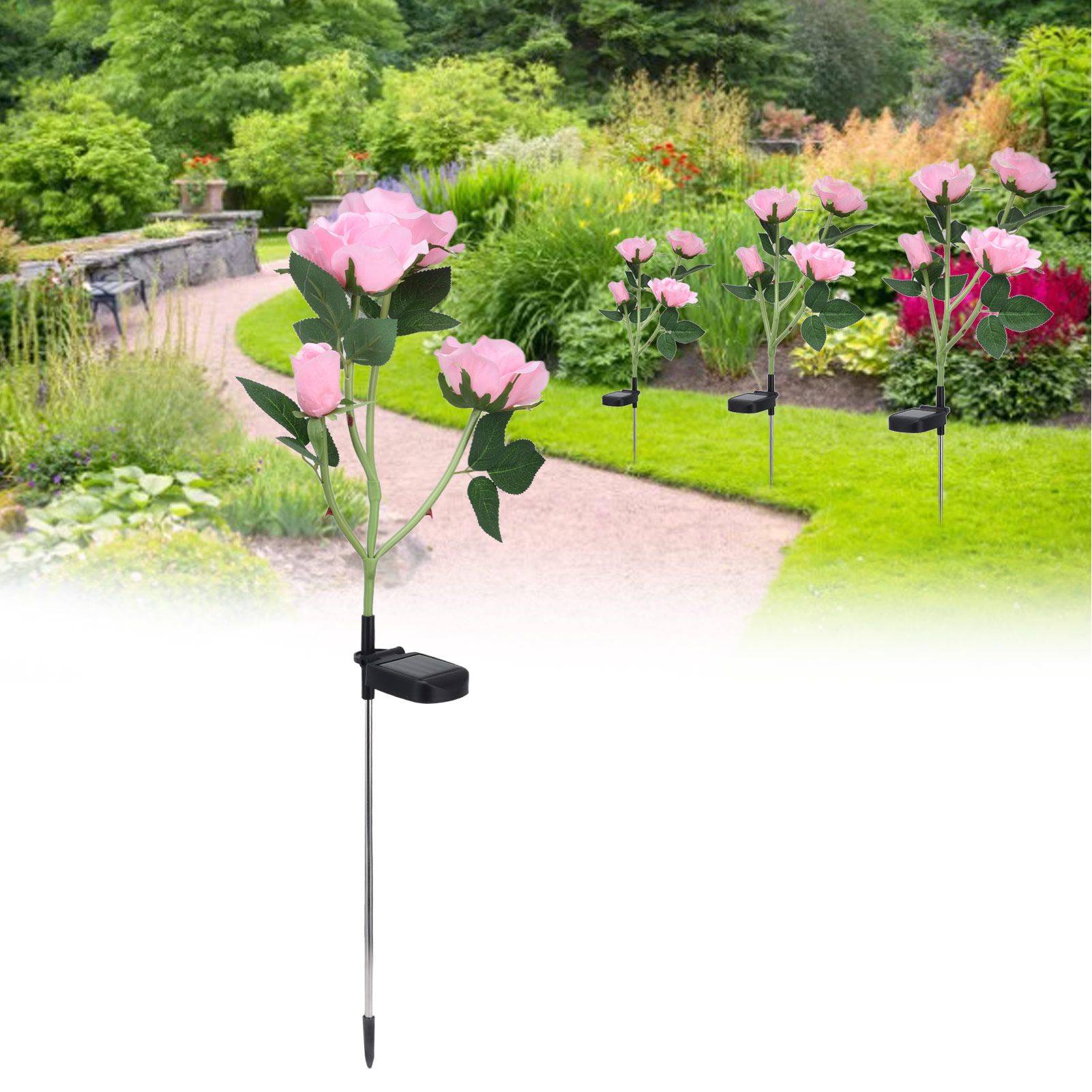 Solar Rose Light 4 Head IP65 Waterproof Decorative LED Flower Landscape Lamp view 12