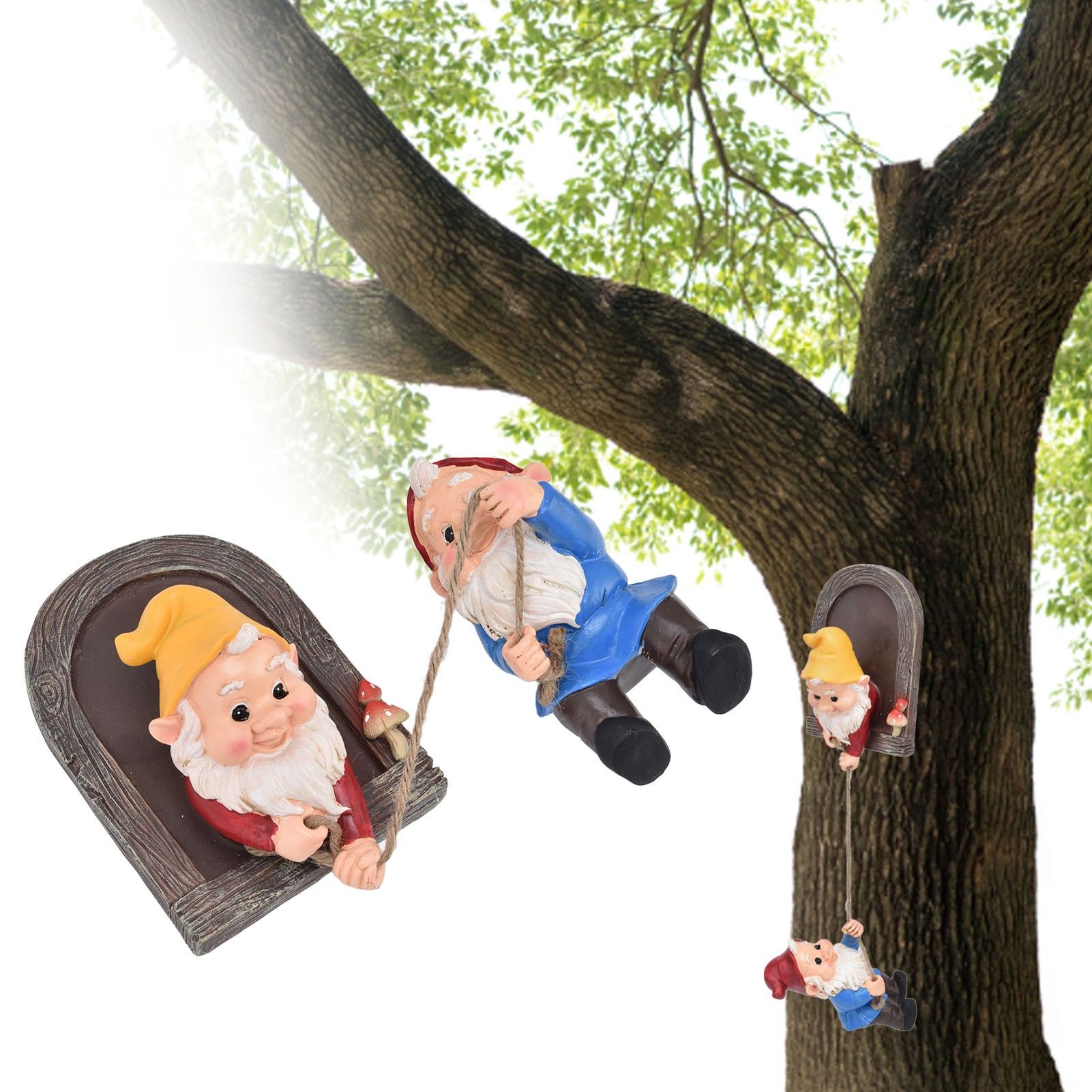 Garden Tree Gnome Statue Resin Colorfast Tree Climbing Elf Sculpture for Yard view 11