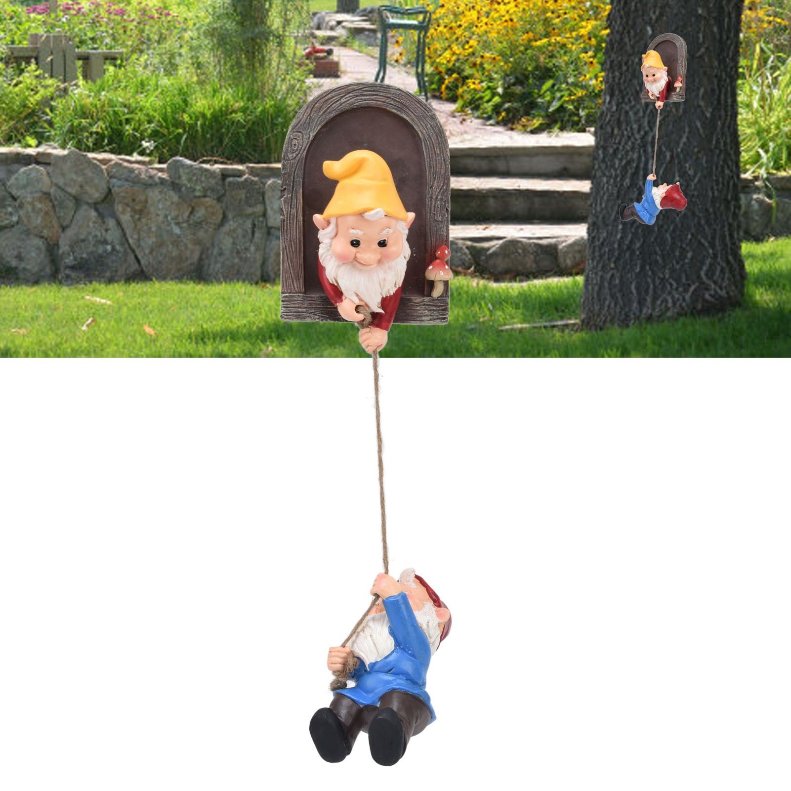 Garden Tree Gnome Statue Resin Colorfast Tree Climbing Elf Sculpture for Yard view 12