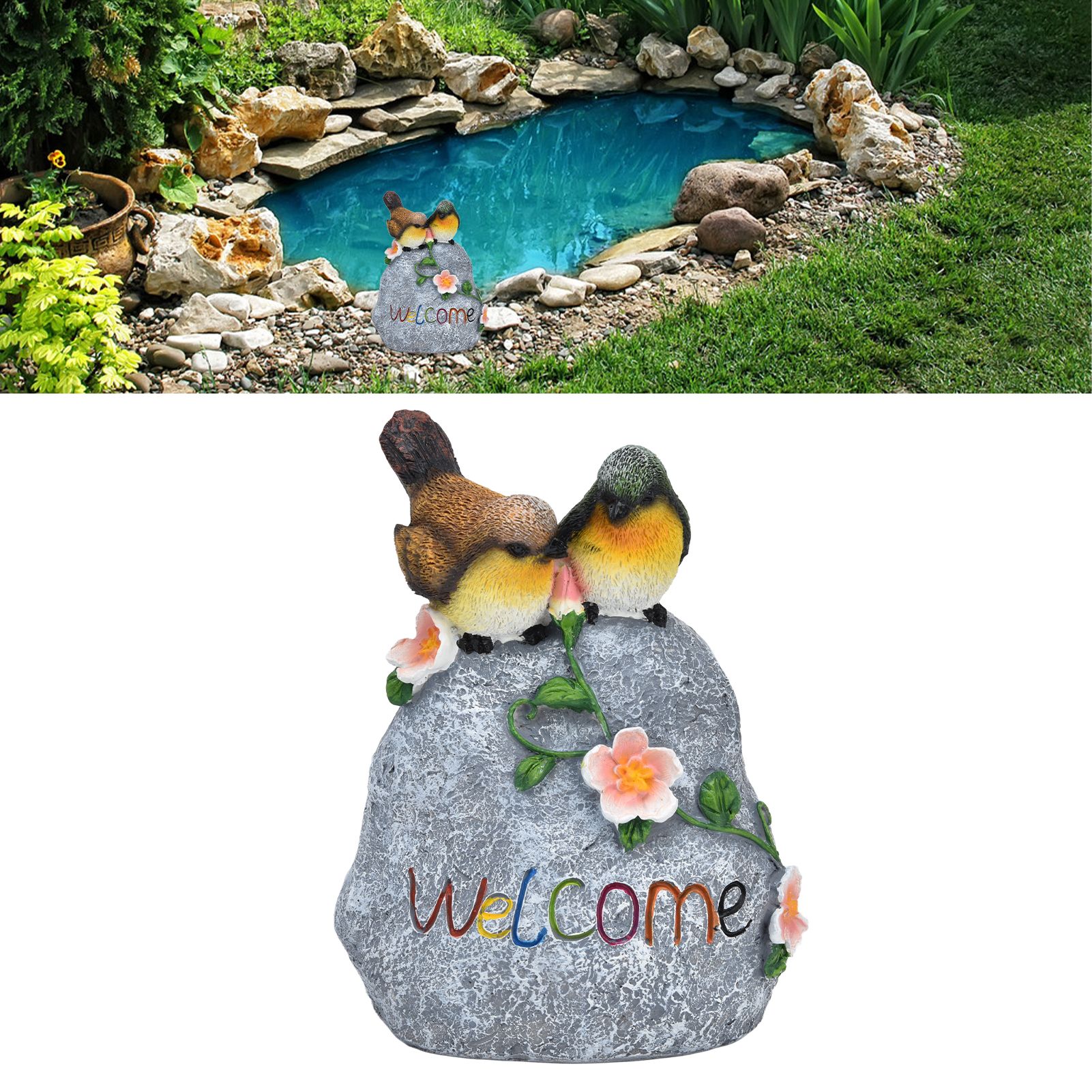 Double Sparrow Welcome Sculpture Cute Simulation Resin Ornament for Outdoor view 12
