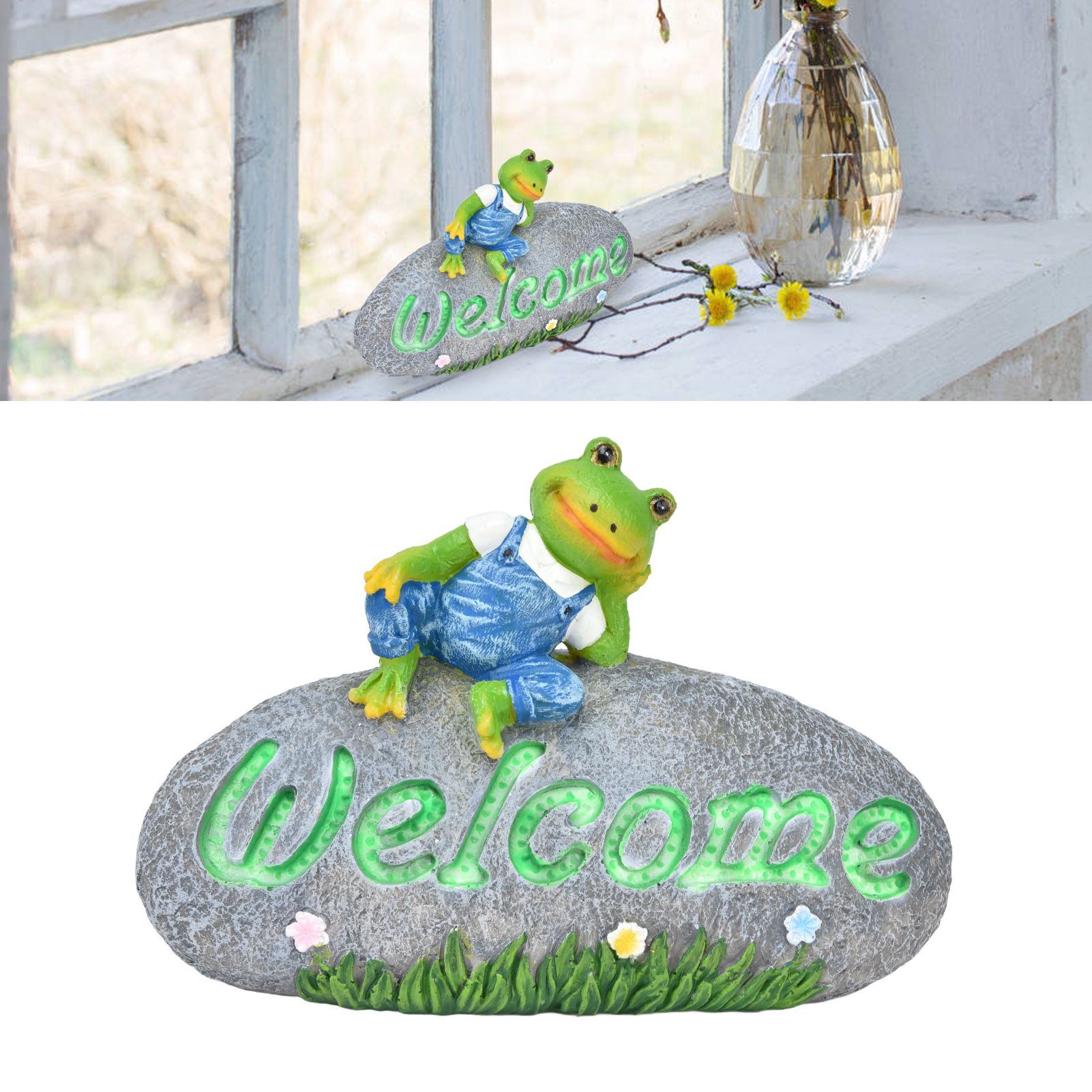 Welcome Frog Statue Luminous Garden Decor Resin Craftwork Patio Yard Lawn view 11