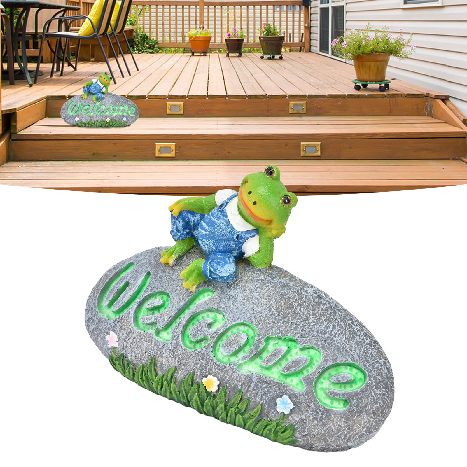 Welcome Frog Statue Luminous Garden Decor Resin Craftwork Patio Yard Lawn view 12
