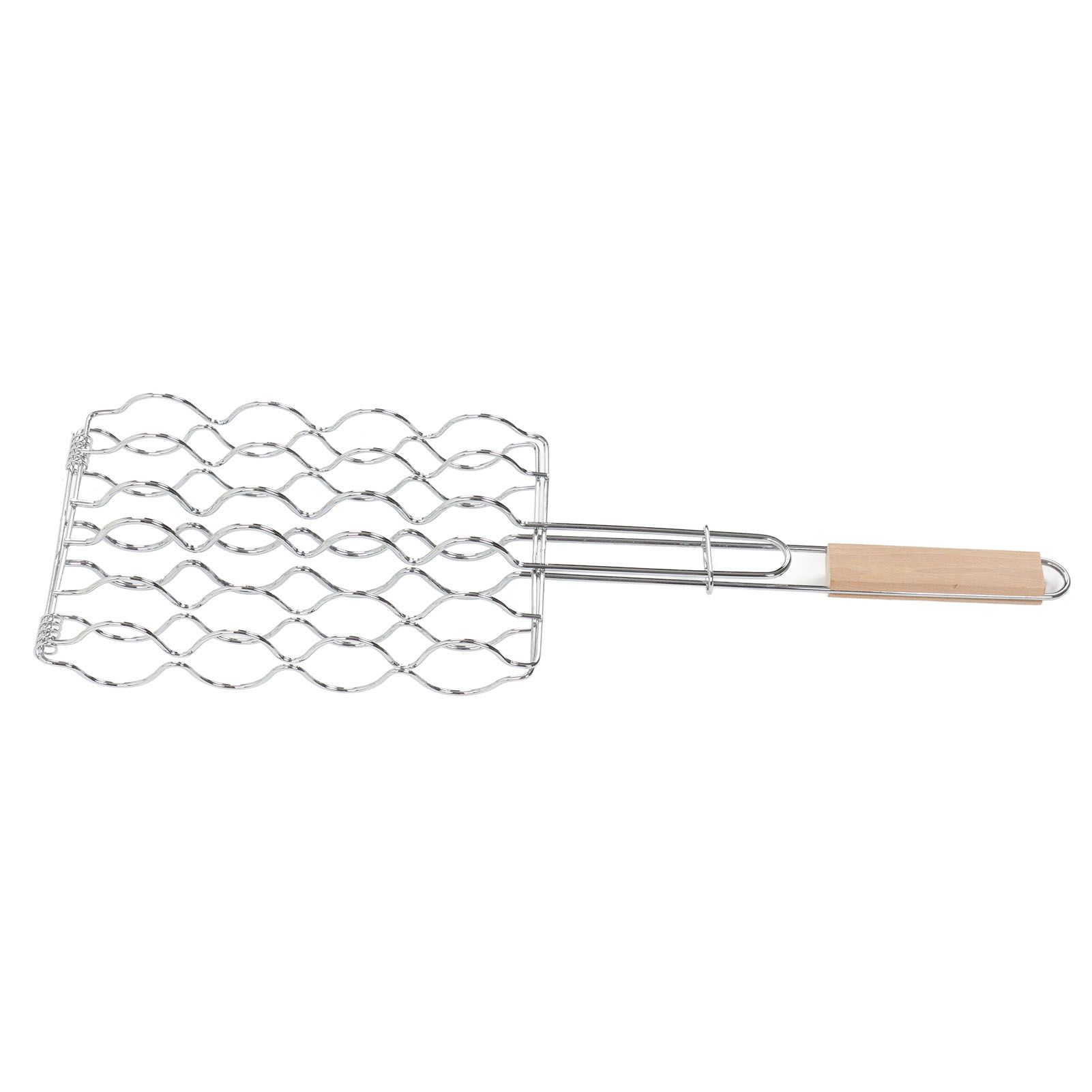 Corn Grilling Basket Stainless Steel Beech Wood Handle Even Heat Distribution