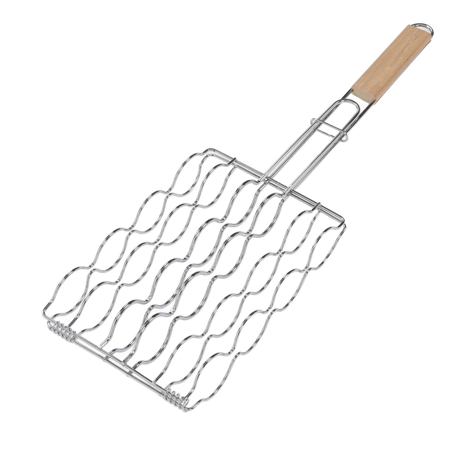 Corn Grilling Basket Stainless Steel Beech Wood Handle Even Heat Distribution view 2