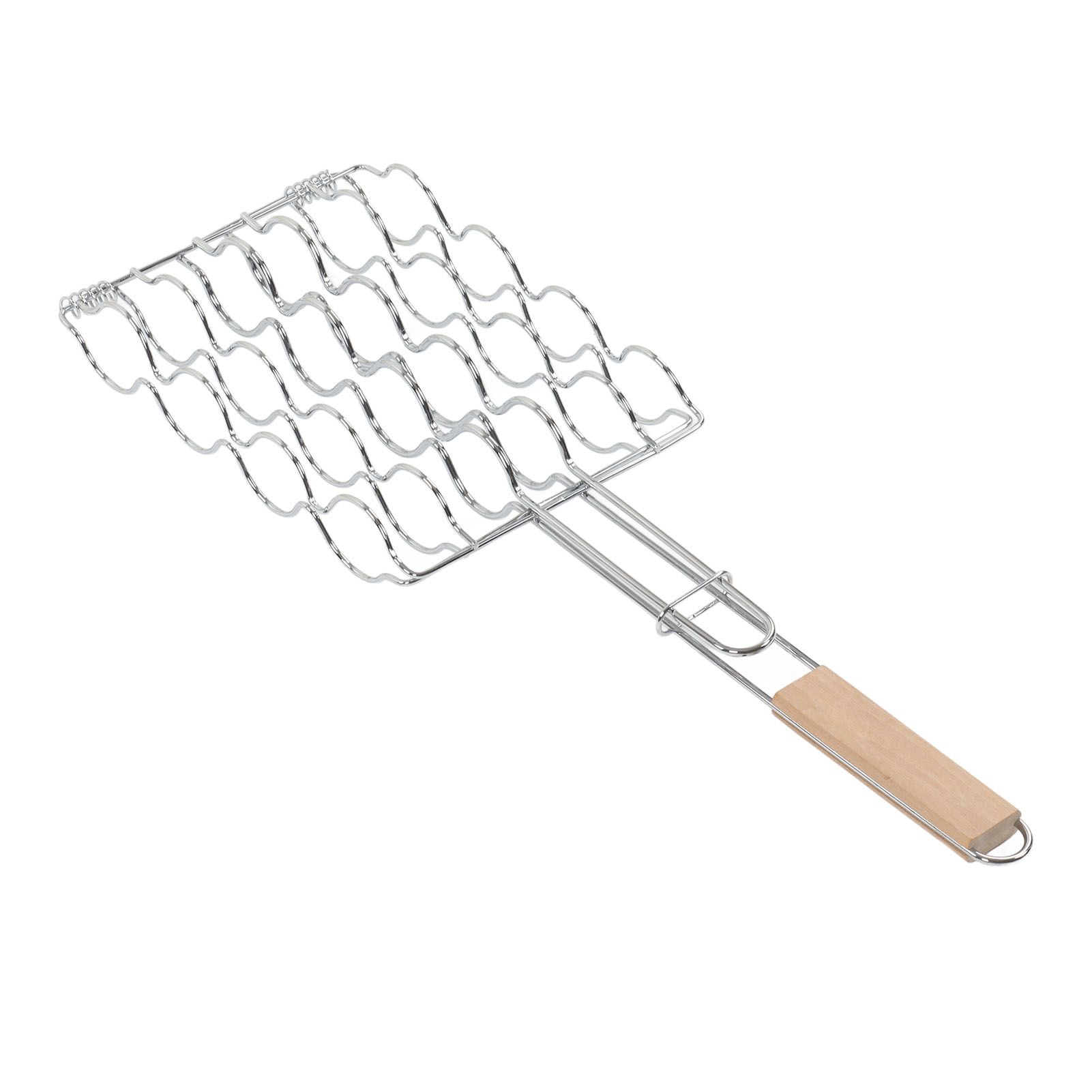 Corn Grilling Basket Stainless Steel Beech Wood Handle Even Heat Distribution view 6