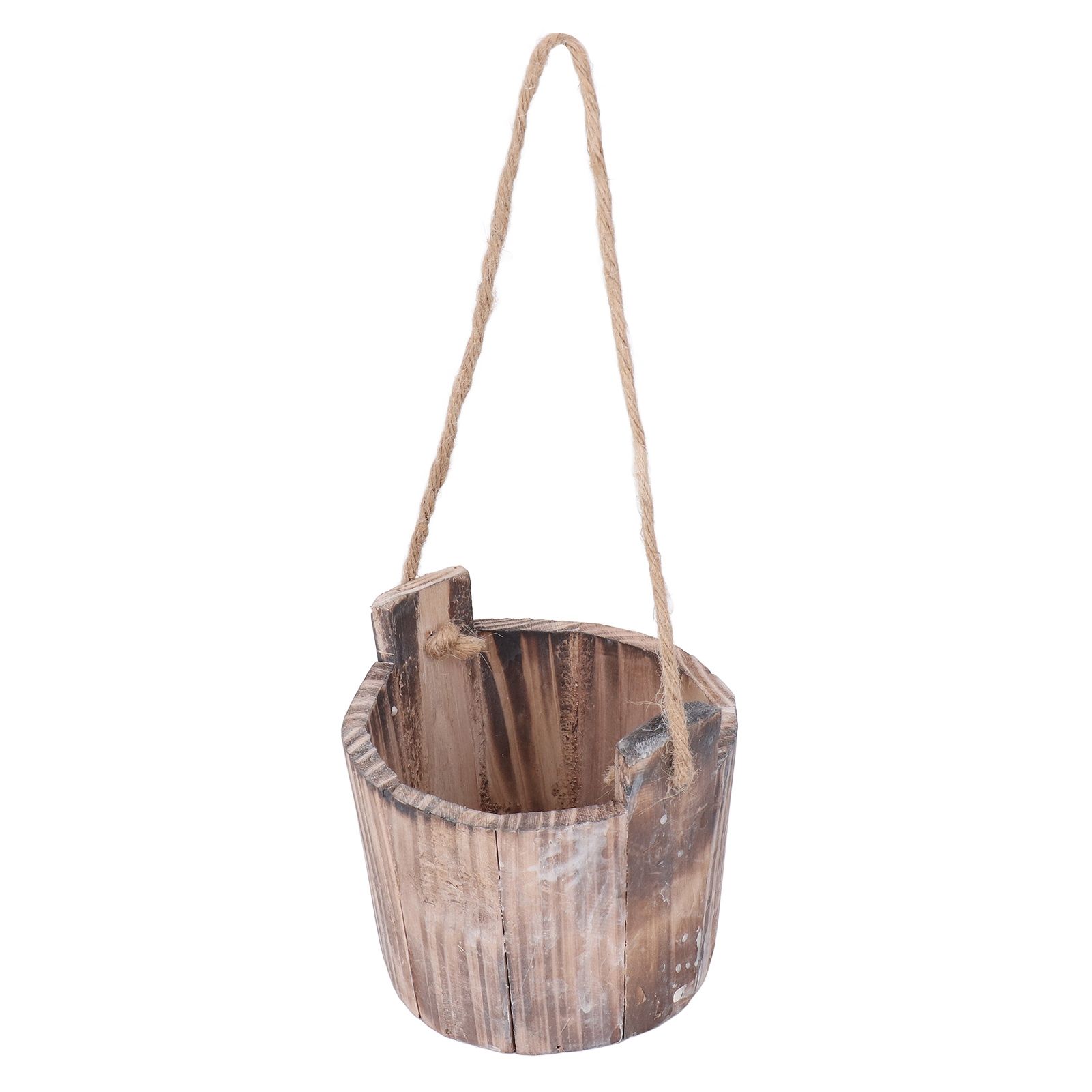 Barrel Planter Round Vintage Rustic Style Wall Hanging Wooden Garden Flower view 2