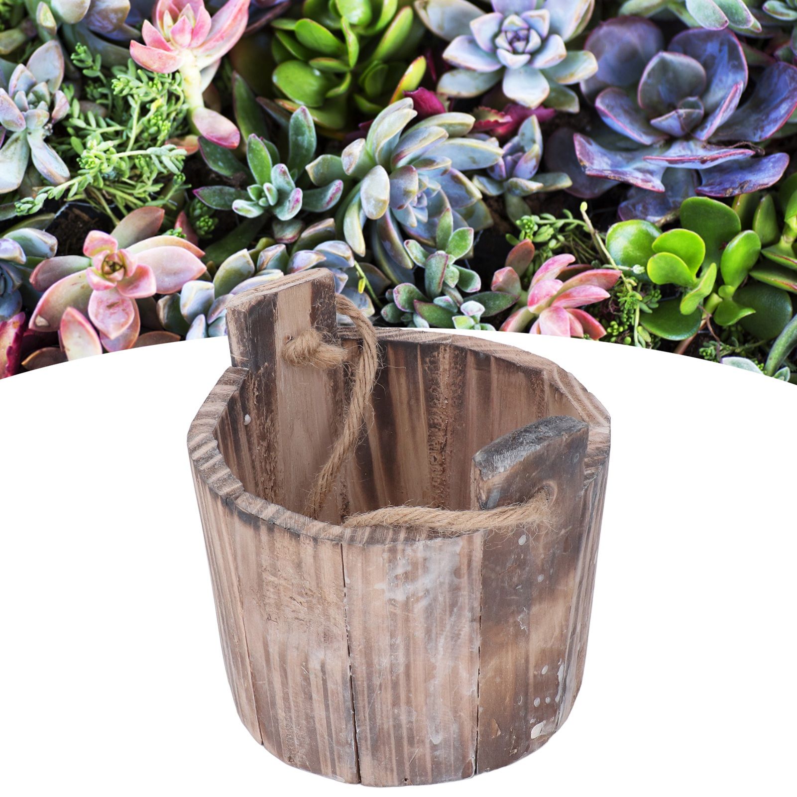 Barrel Planter Round Vintage Rustic Style Wall Hanging Wooden Garden Flower view 11