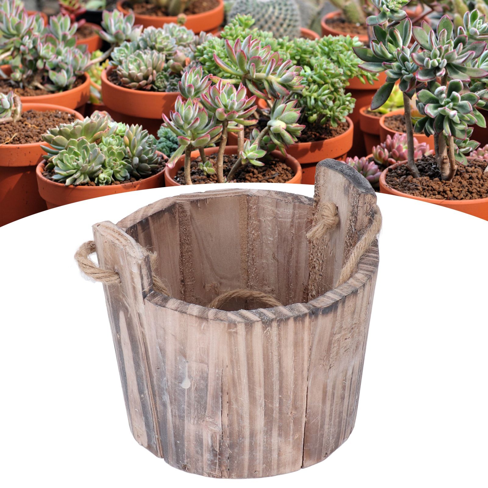 Barrel Planter Round Vintage Rustic Style Wall Hanging Wooden Garden Flower view 12