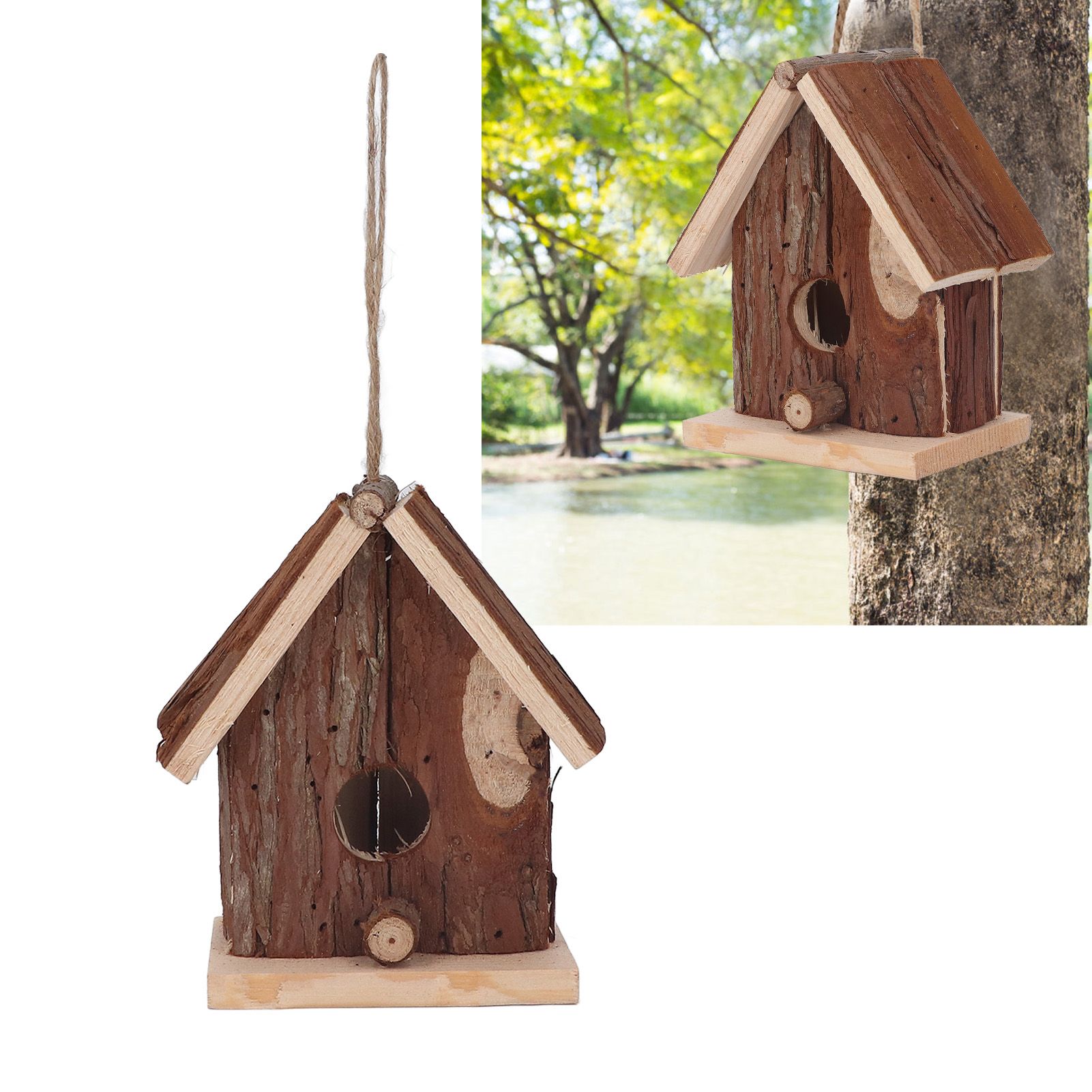 Wooden Bird House Hanging Retro Style Fir Wood Birdhouse for Outdoor Garden view 11