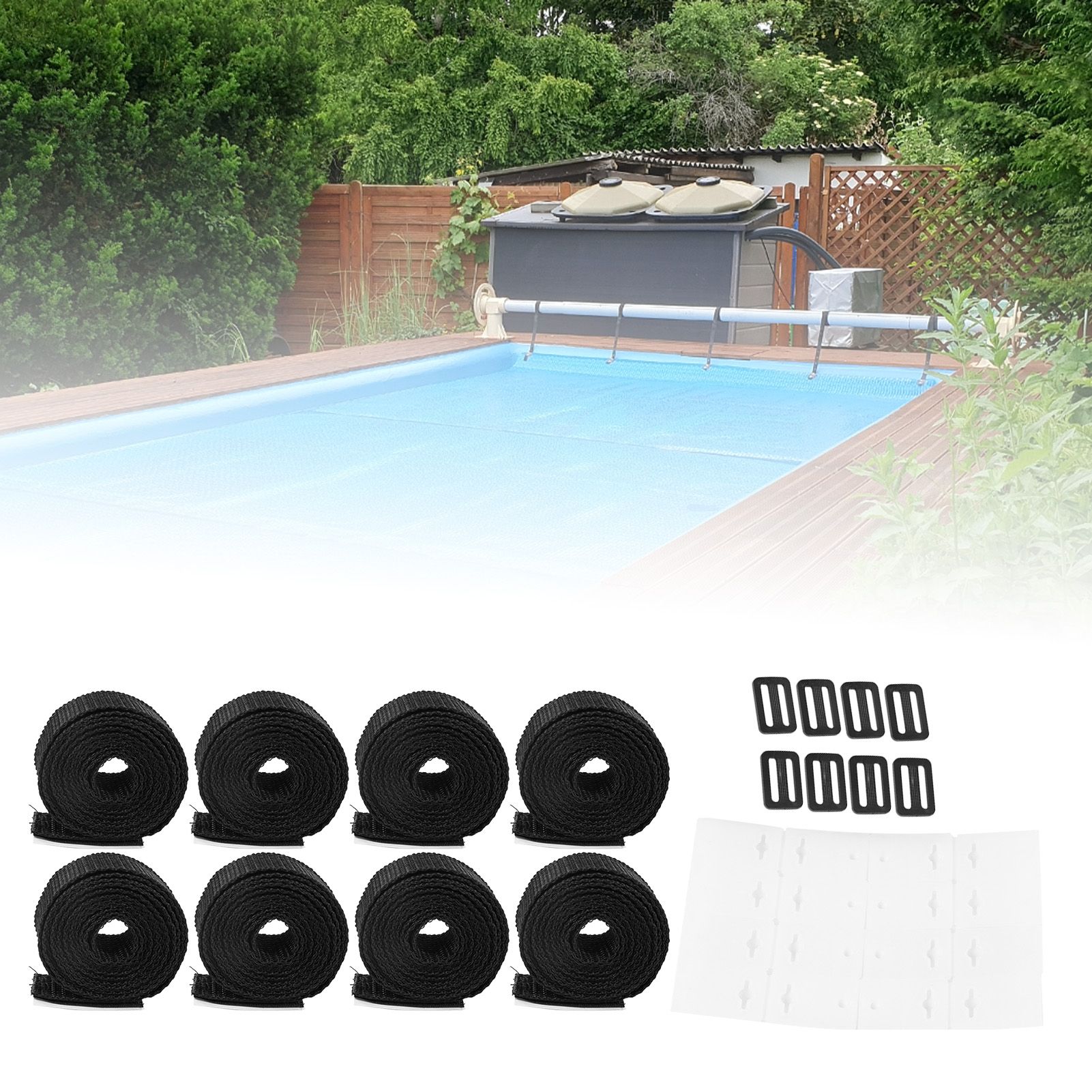 8 Sets Swimming Pool Roller Strap Solar Cover Reel Attachment Kit with Cord view 12