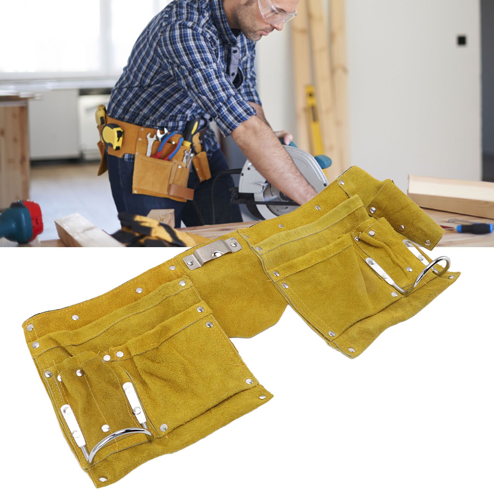 Leather Tool Belt Multiple Pockets Quick Release Buckle Wearproof Portable view 12