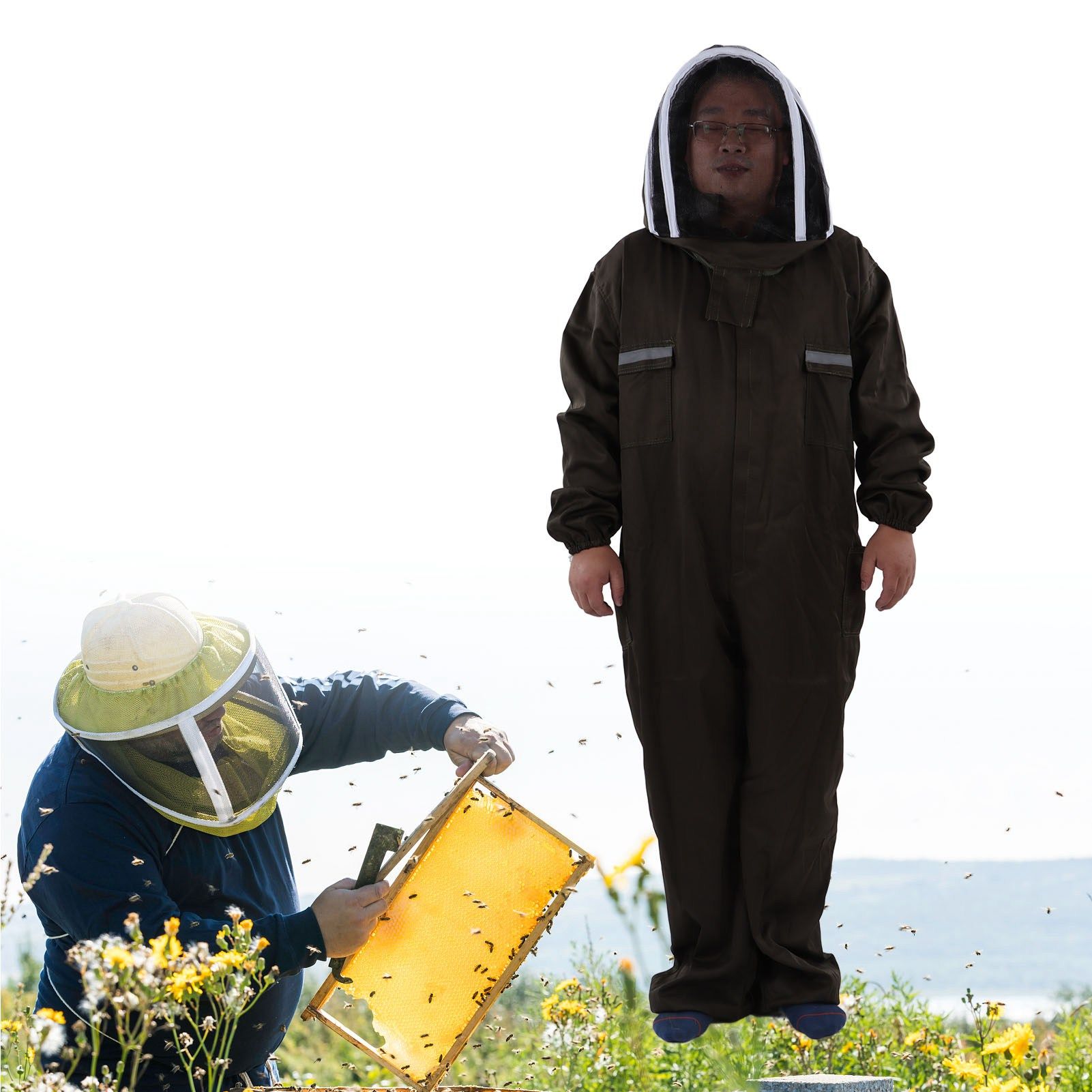 All in One Green Beekeeping Suit Ventilated Breathable Polyester Full Body view 12