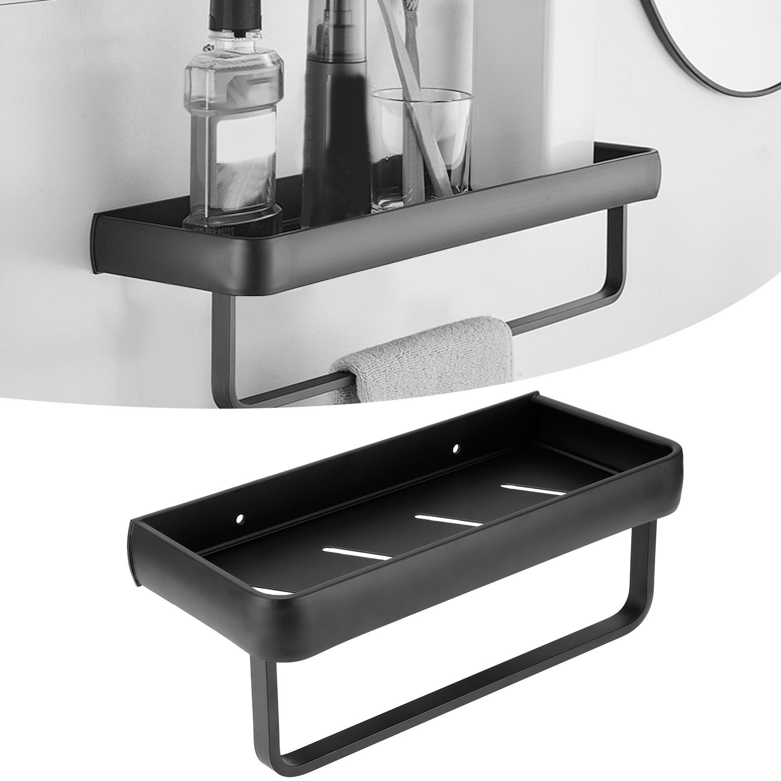 30cm Bathroom Shelf Space Aluminum Wall Mounted Hollow Storage Rack Basket view 10