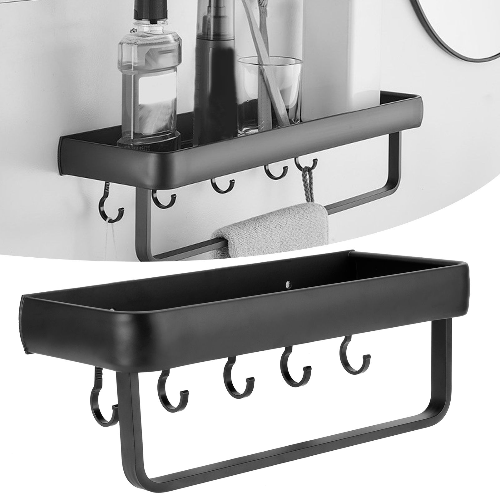 30cm Bathroom Shelf Space Aluminum Wall Mounted Hollow Storage Rack Basket view 10