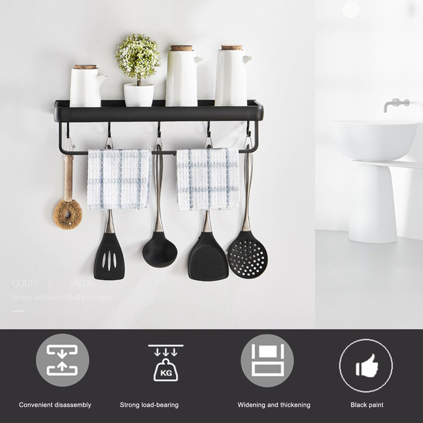 50cm Multifunctional Wall Mounted Kitchen Shelving Bathroom Storage Rack view 15