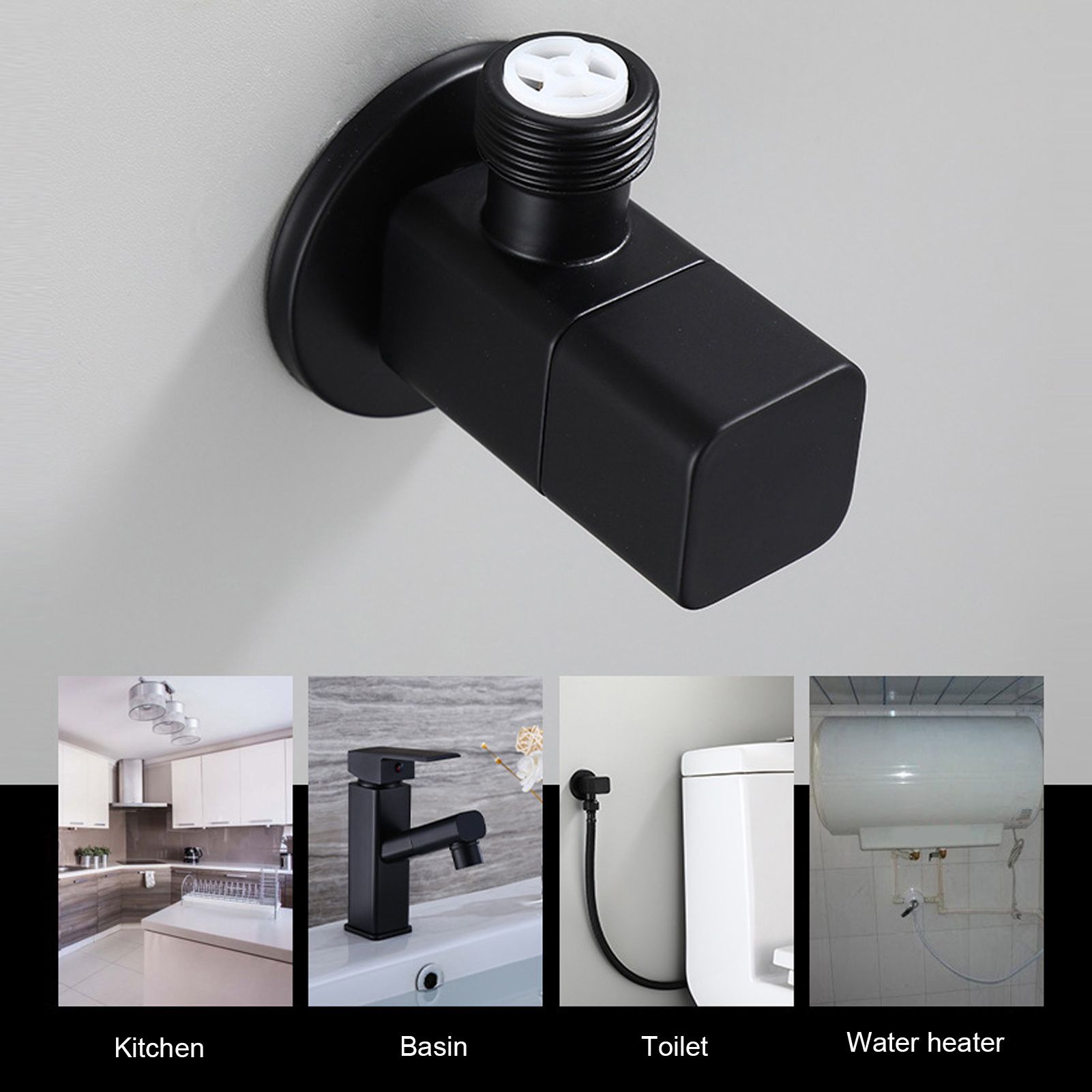 G1/2 Angle Valve Mixer Water Stop Valve Bathroom Toilet Washbasin Accessory Black view 15