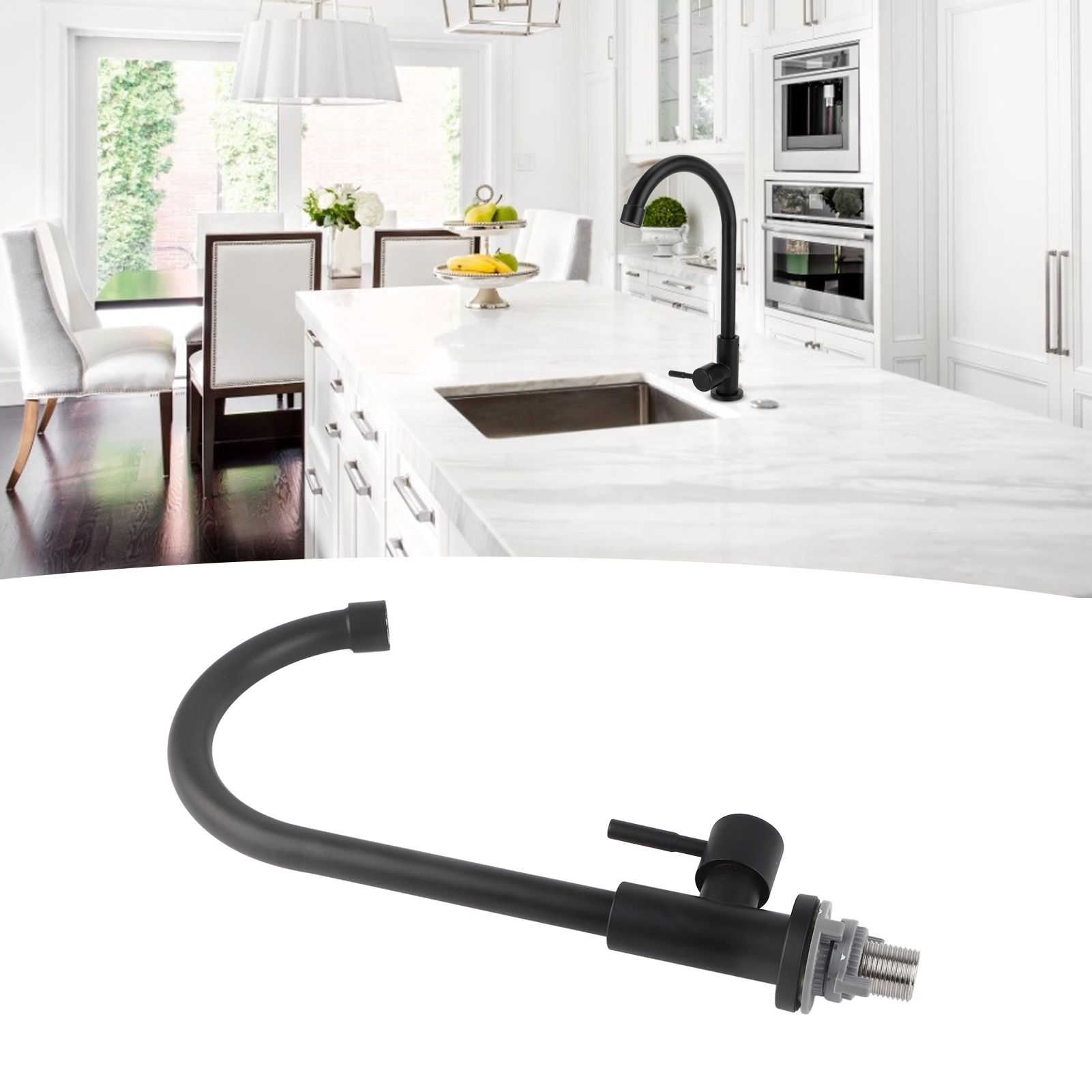 G1/2 Faucet 90 Degree Rotating Single Cold Matte Black Water Tap for Kitchen view 10